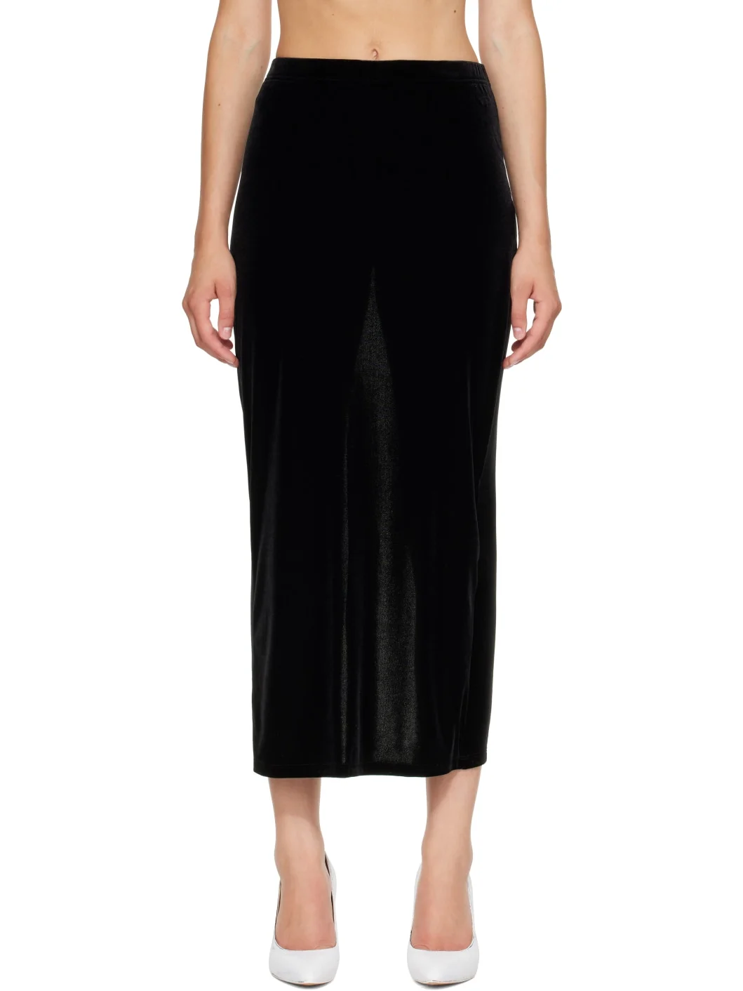 Black Velour Front Midi Skirt Leggings - 1