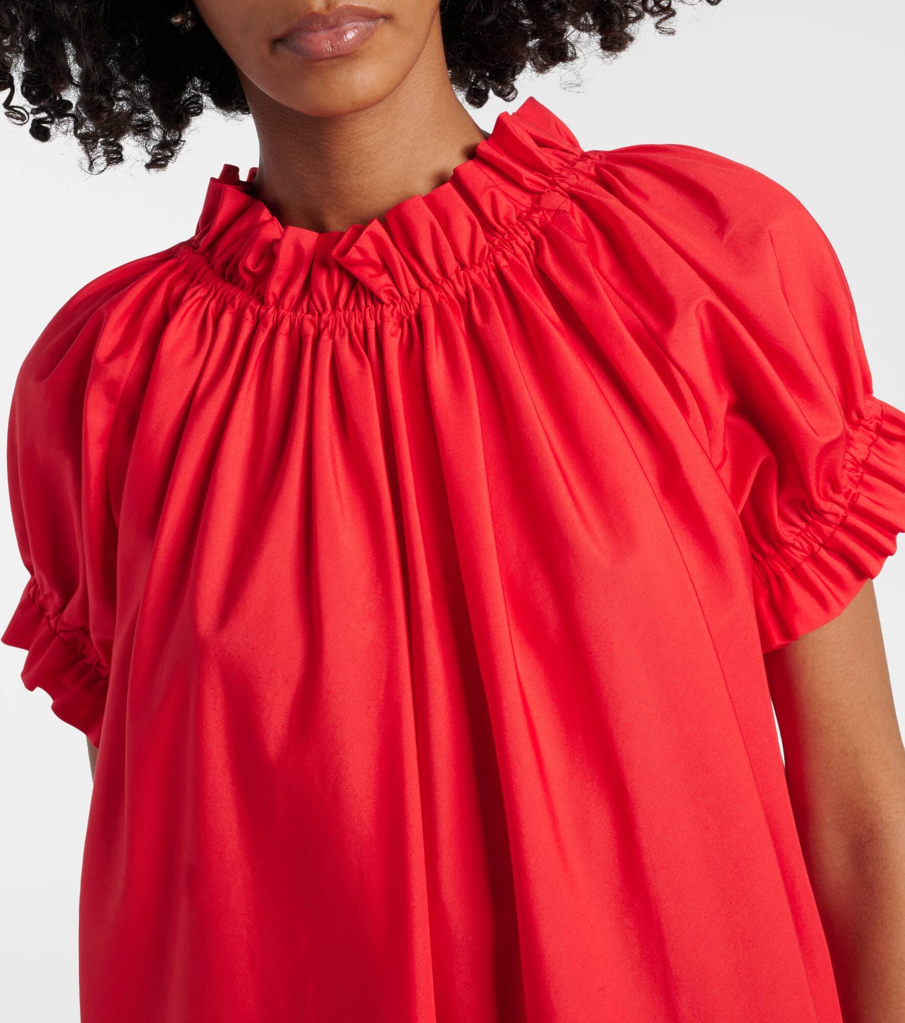 Puff-sleeve ruffled cotton midi dress - 4