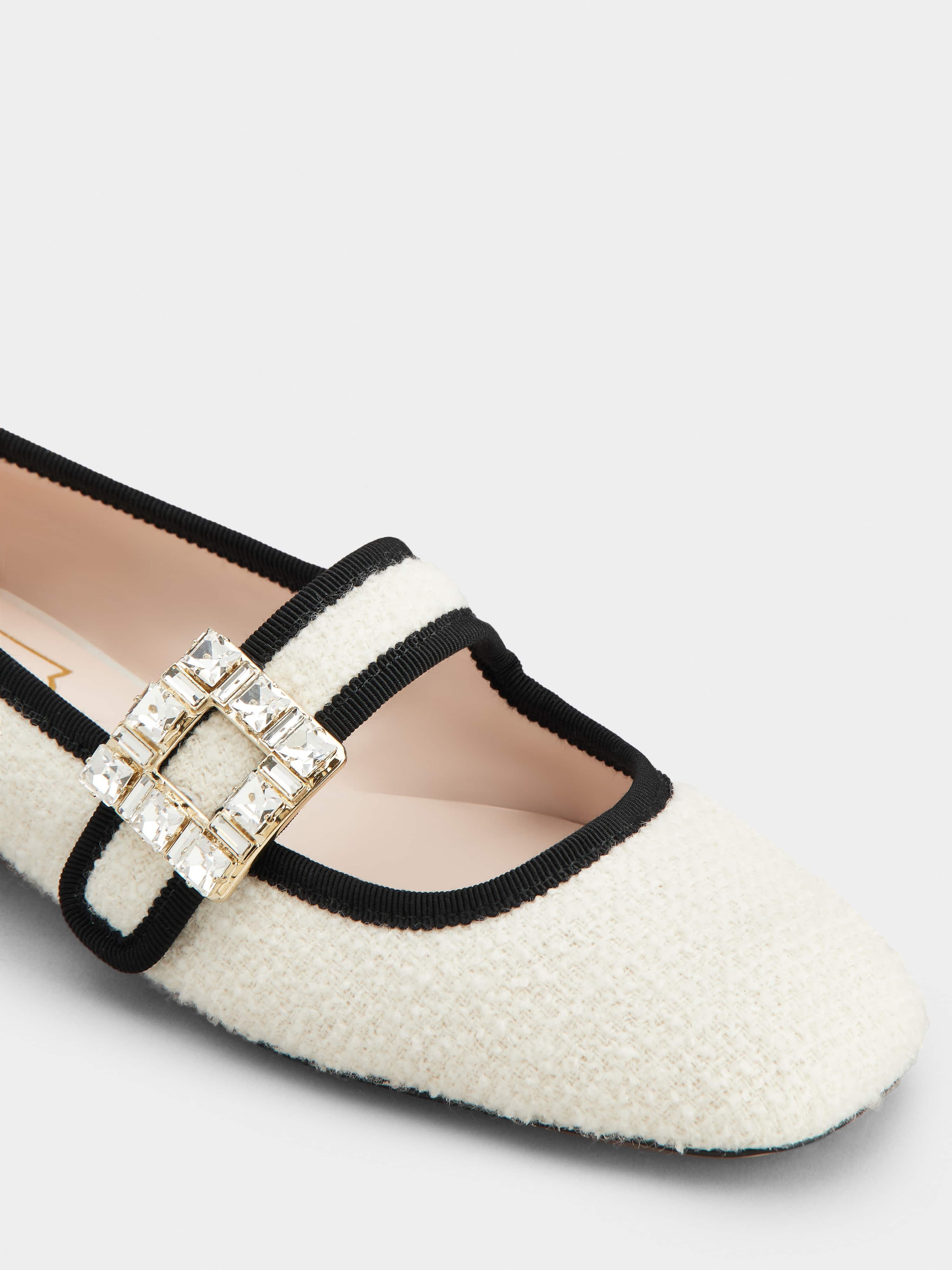 Très Vivier Rhinestone Buckle Babies Ballerinas in Fabric - 3