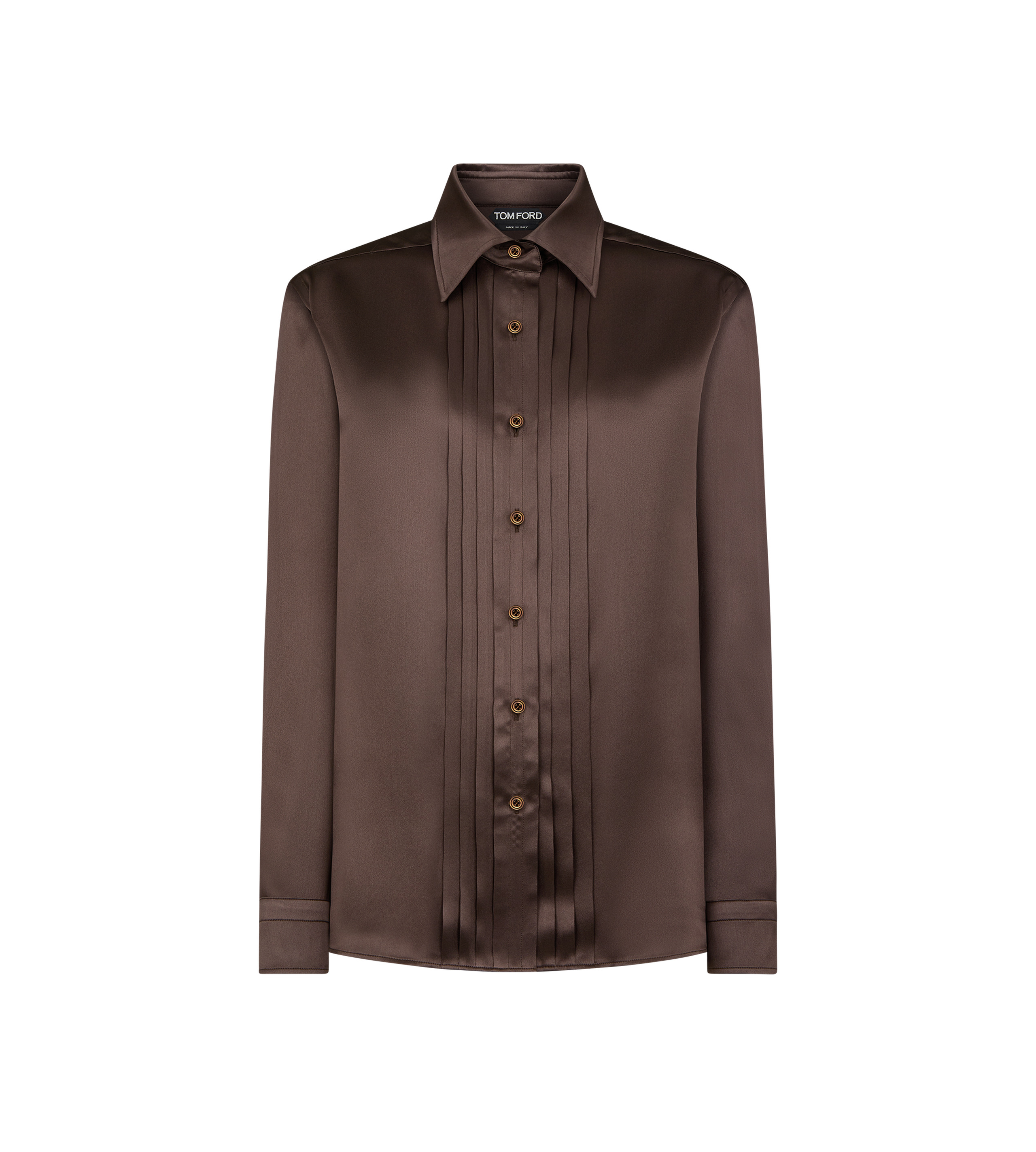 FLUID CHARMEUSE SILK SHIRT WITH PLISSE PLASTRON - 1