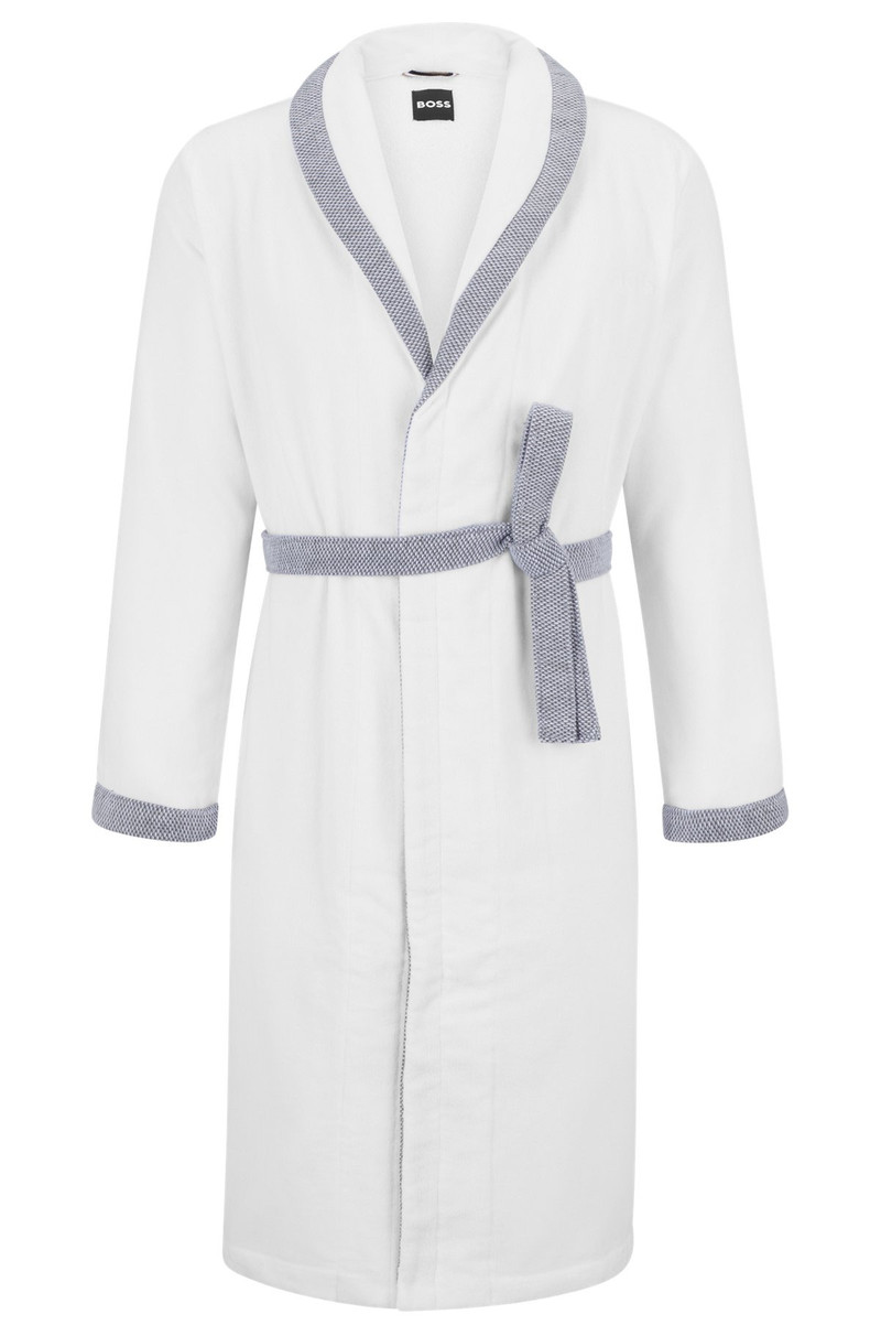 WHITE COTTON-VELVET DRESSING GOWN WITH EMBROIDERED LOGO 1