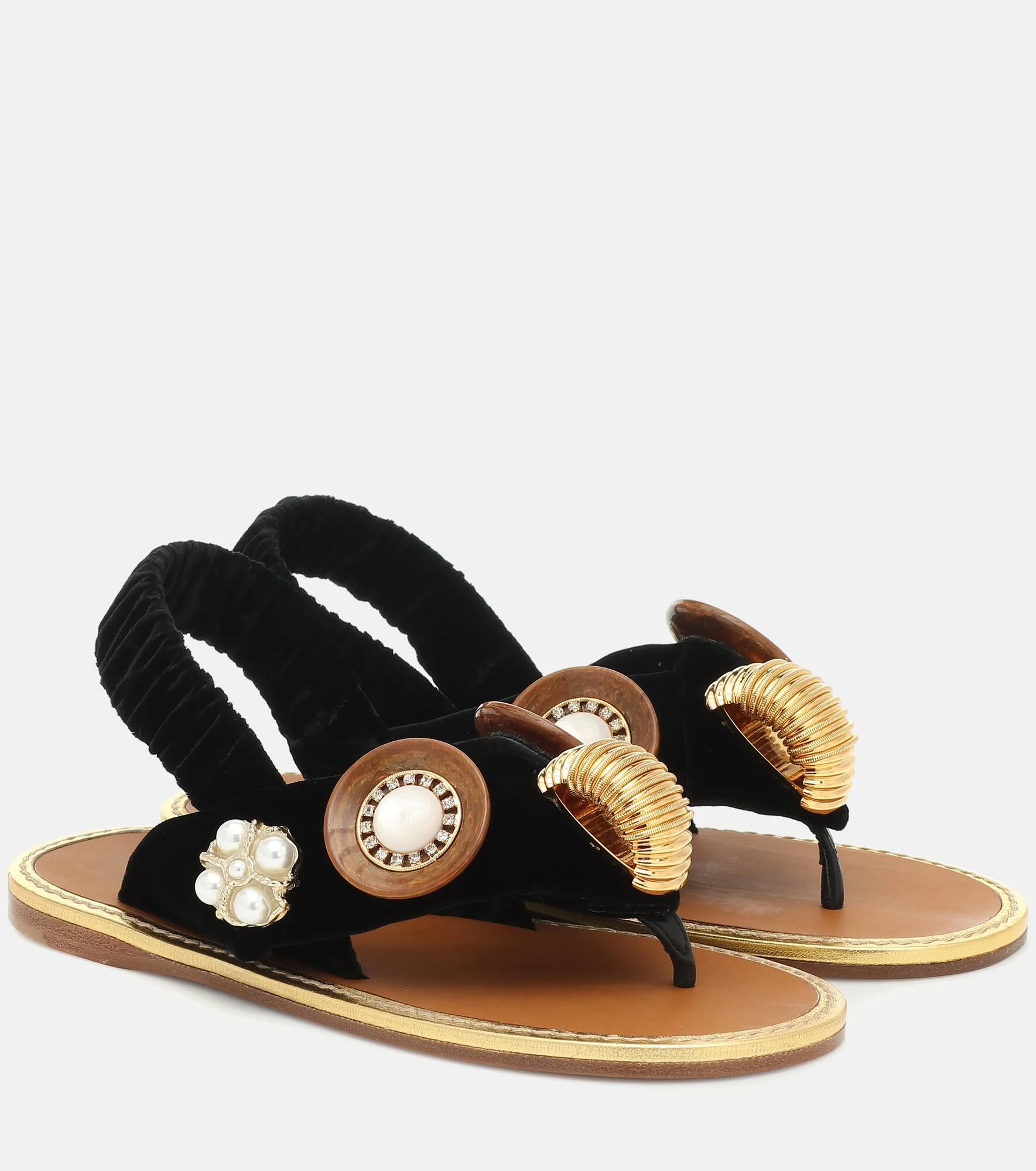 Embellished cotton thong sandals - 1
