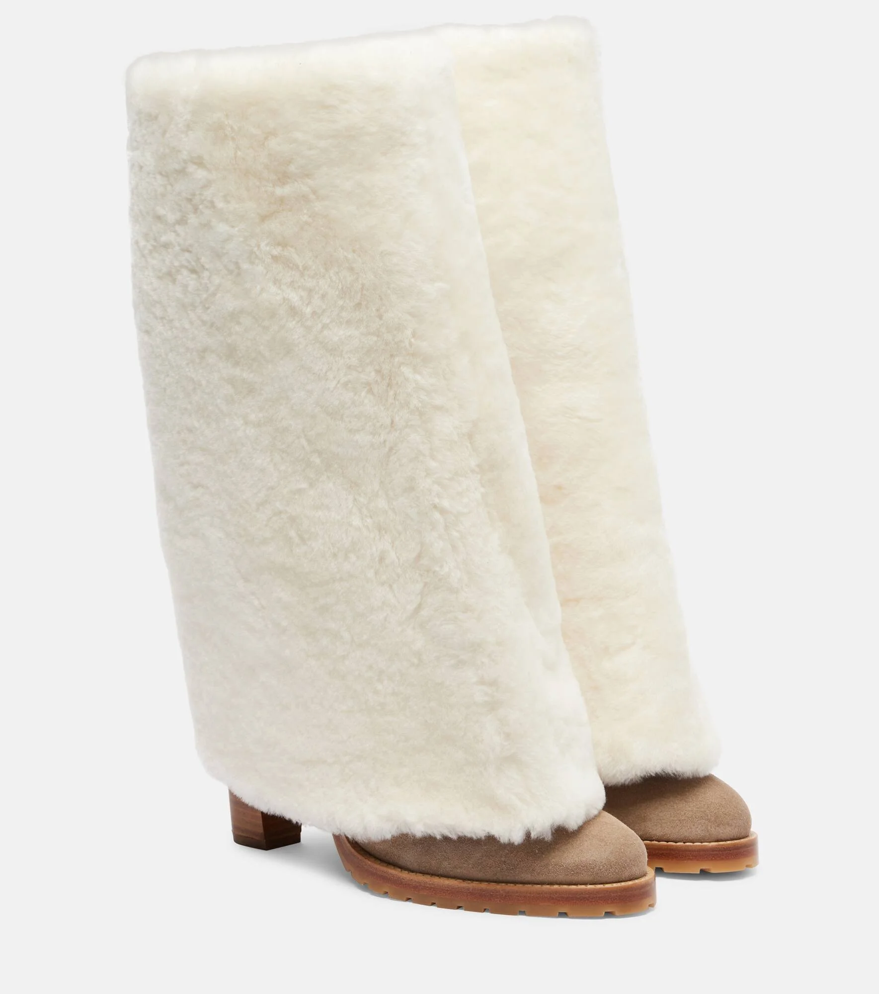 Shearling and suede knee-high boots - 1