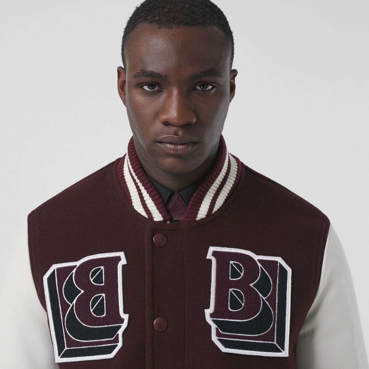 Leather Sleeve Technical Wool Varsity Jacket - 7