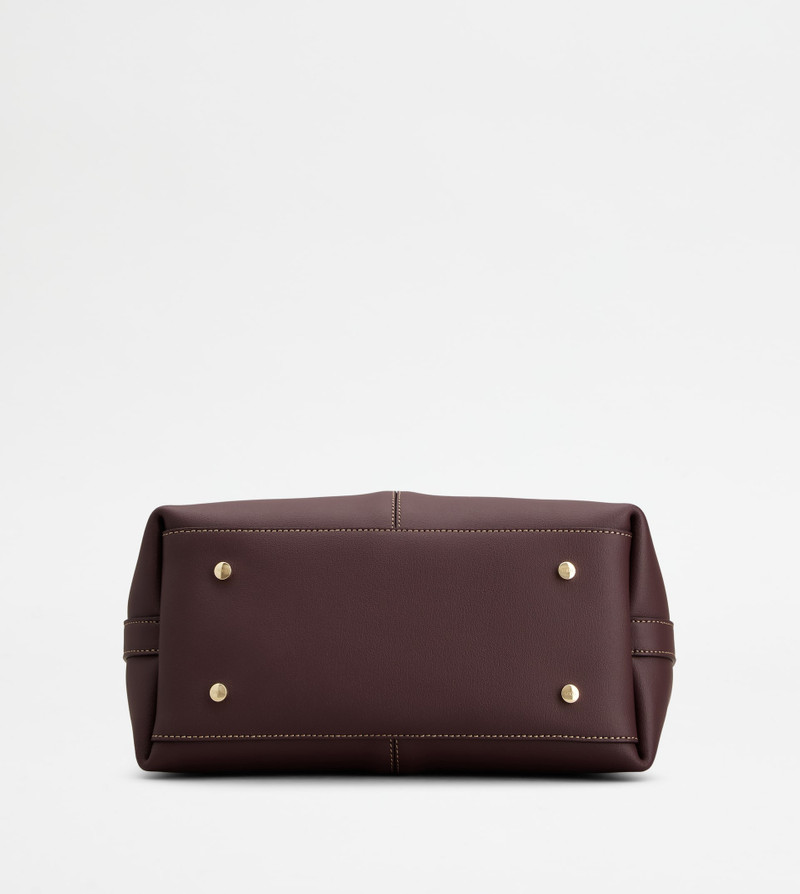 TOTE SHOPPING BAG IN LEATHER SMALL - BURGUNDY 3