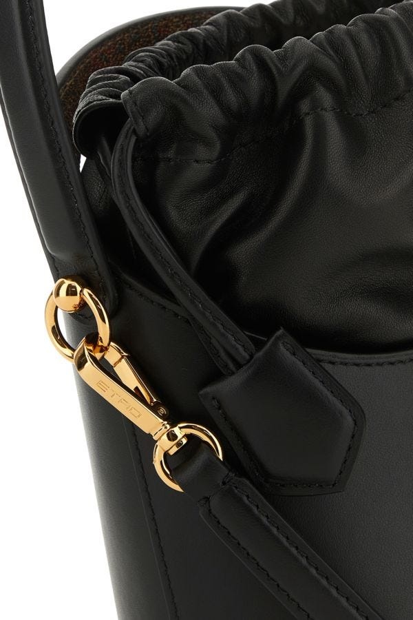 Black leather Saturno mini bucket bag - 4