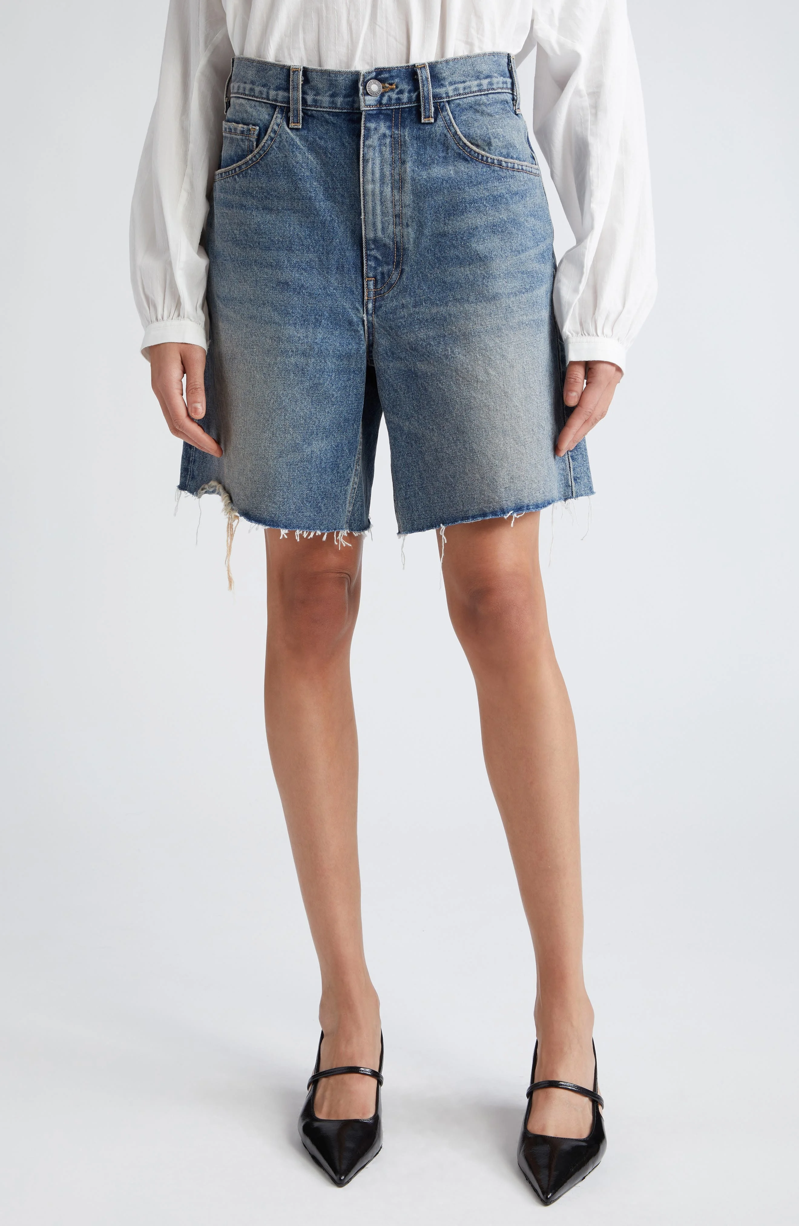 Nili Lotan Russel Denim Cutoff Shorts in Summer Wash at Nordstrom - 1