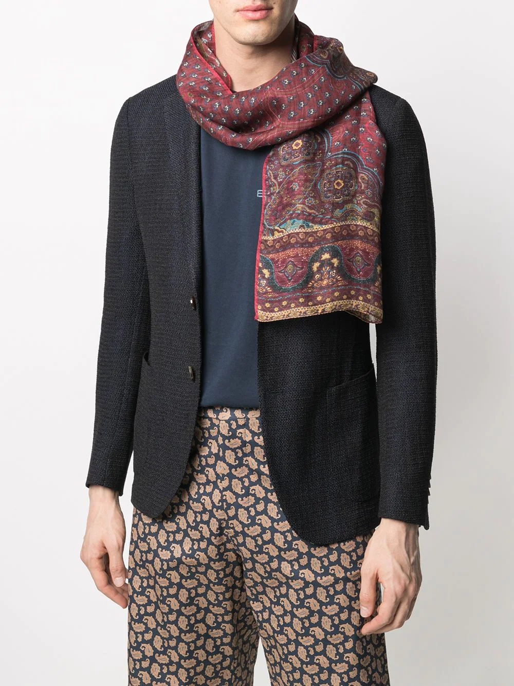 paisley-print linen-blend scarf - 2