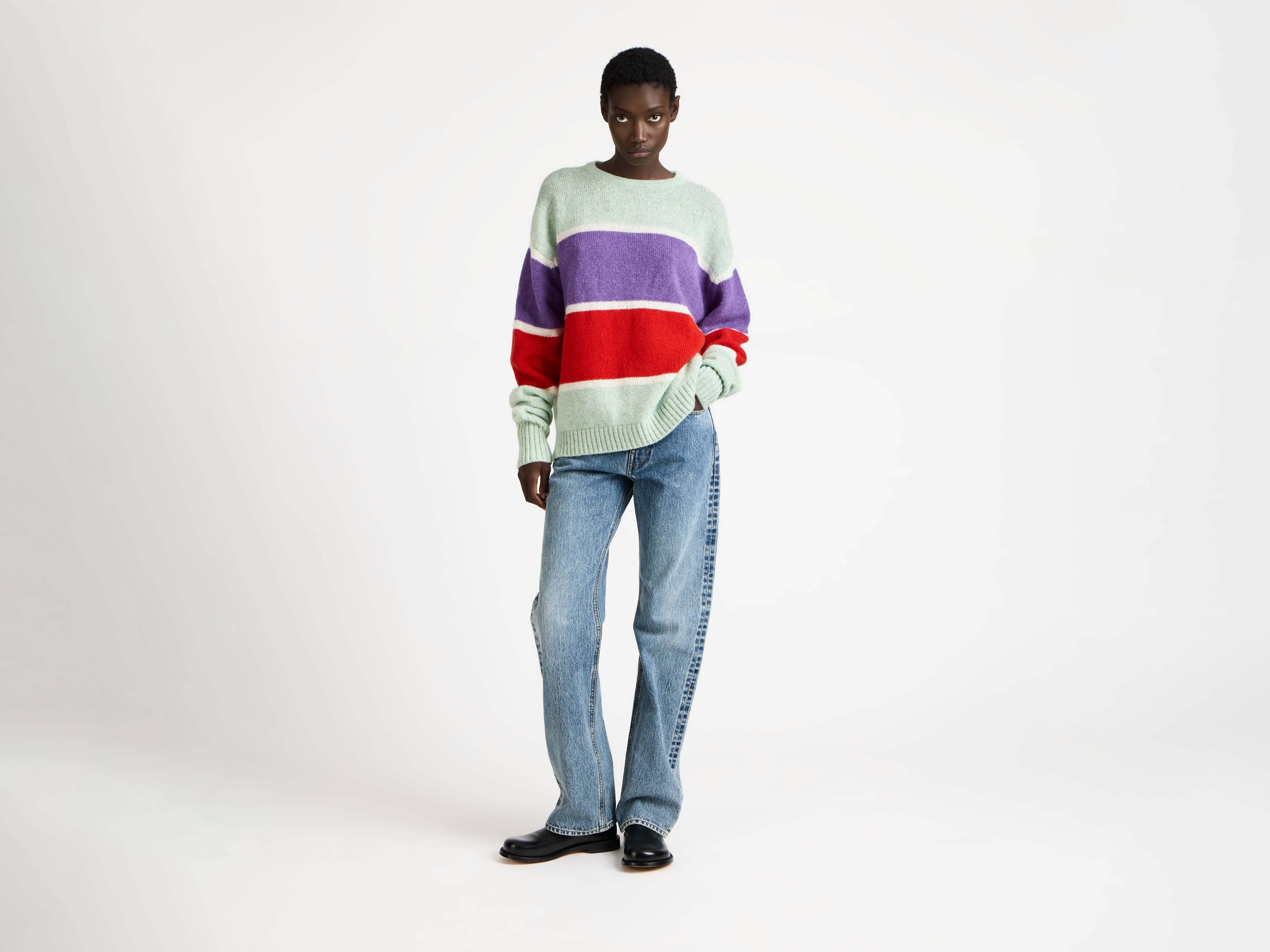 CONTRAST STRIPED CREW NECK JUMPER IN MINT - 2