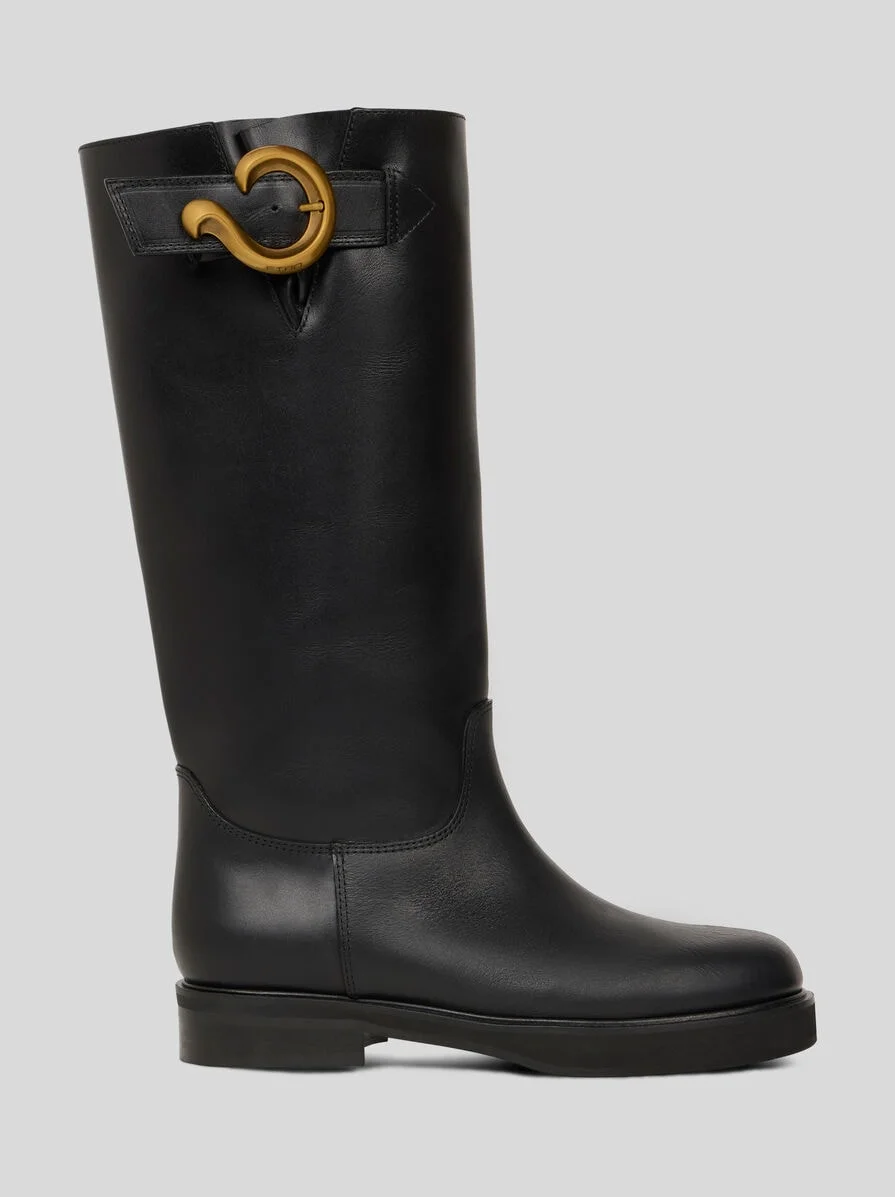 LEATHER BOOTS WITH PAISLEY BUCKLE - 1