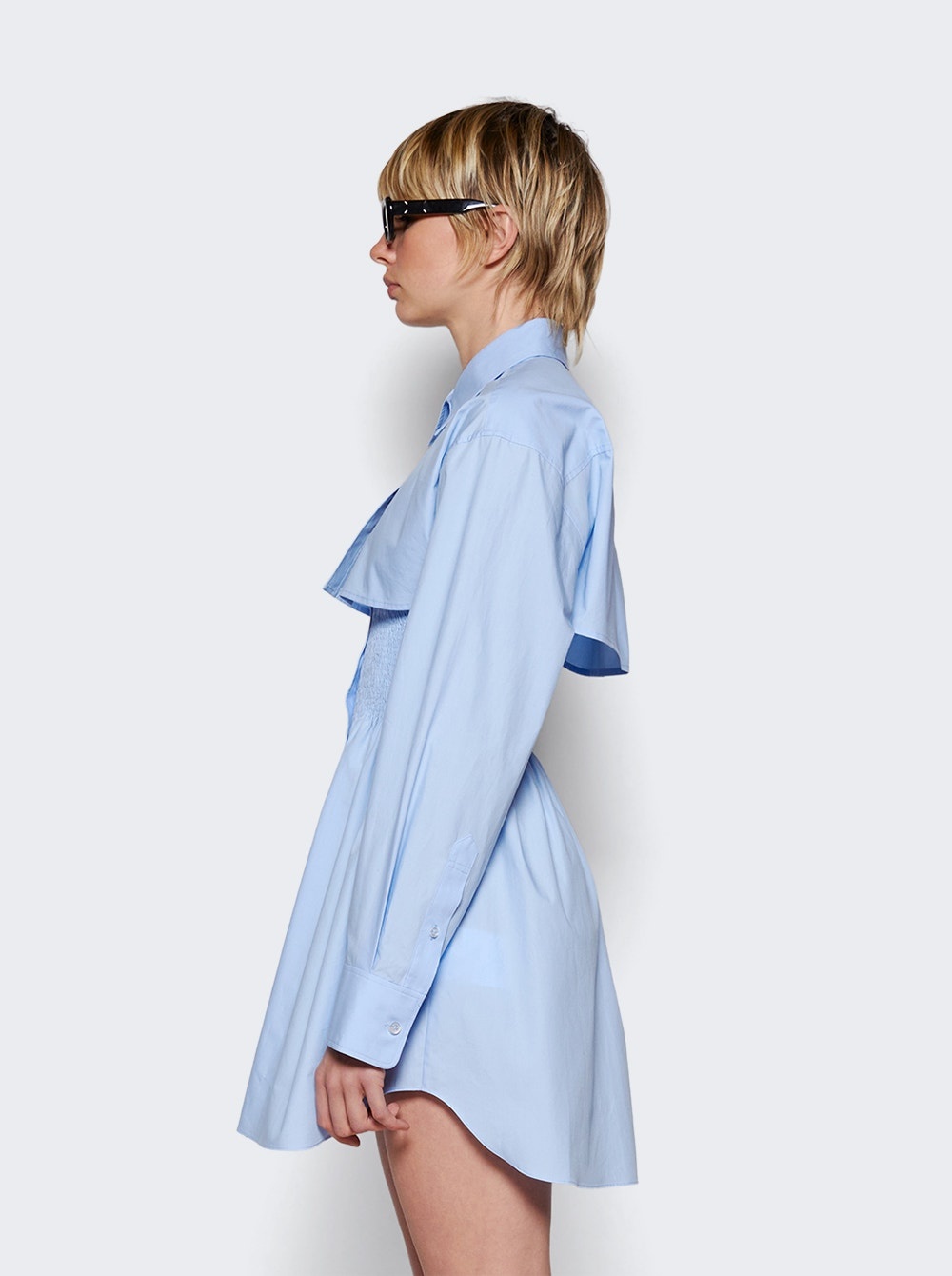 Smocked Mini Dress With Overshirt Chambray Blue - 4