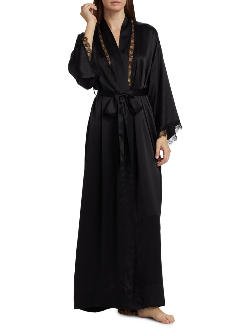 Women's Silk Lace Inset Robe - Black Black 3