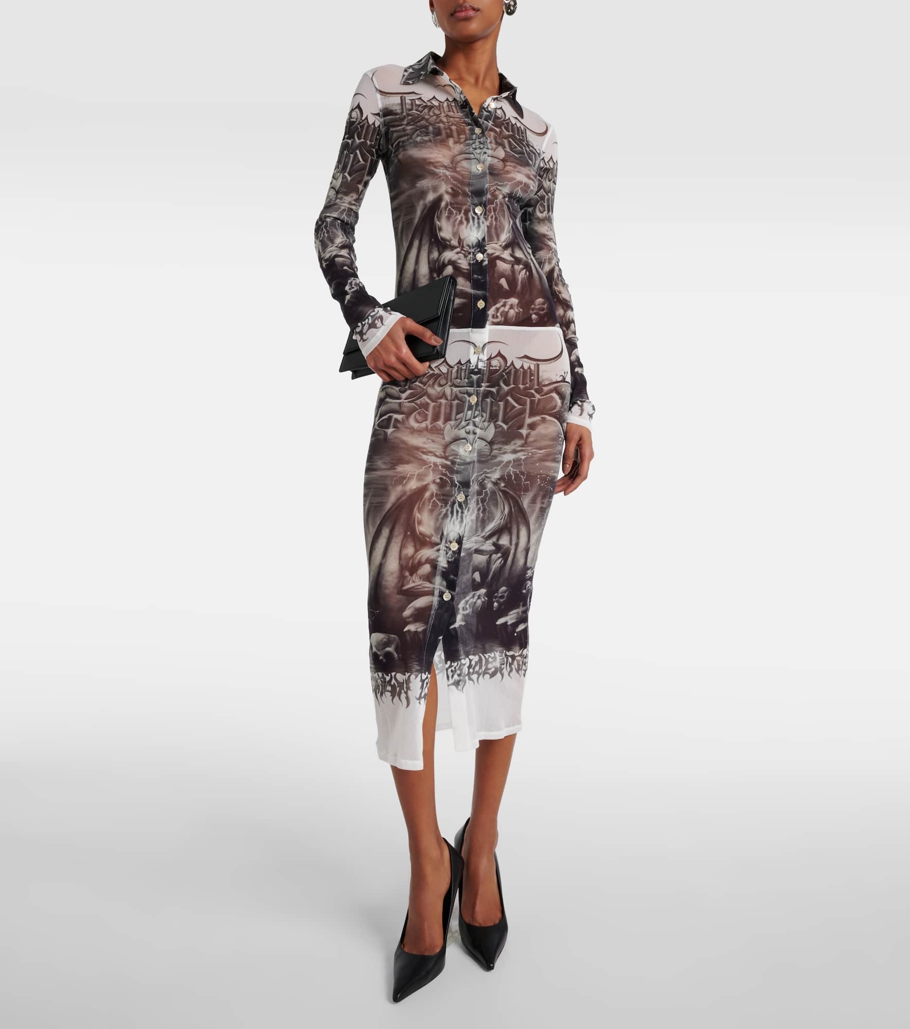 Printed mesh shirt dress - 2