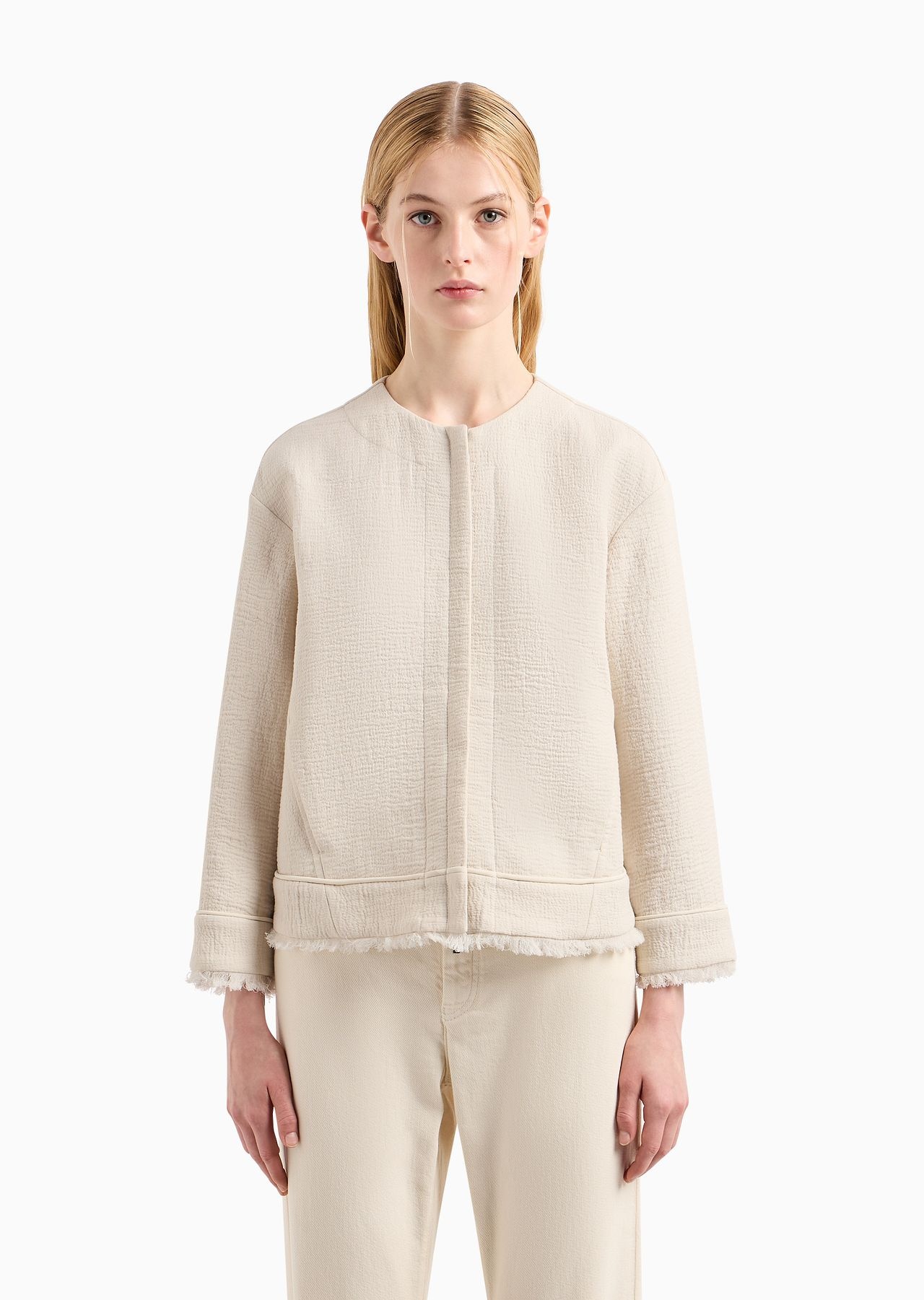 Cotton double-faced crêpe zip-up jacket - 2