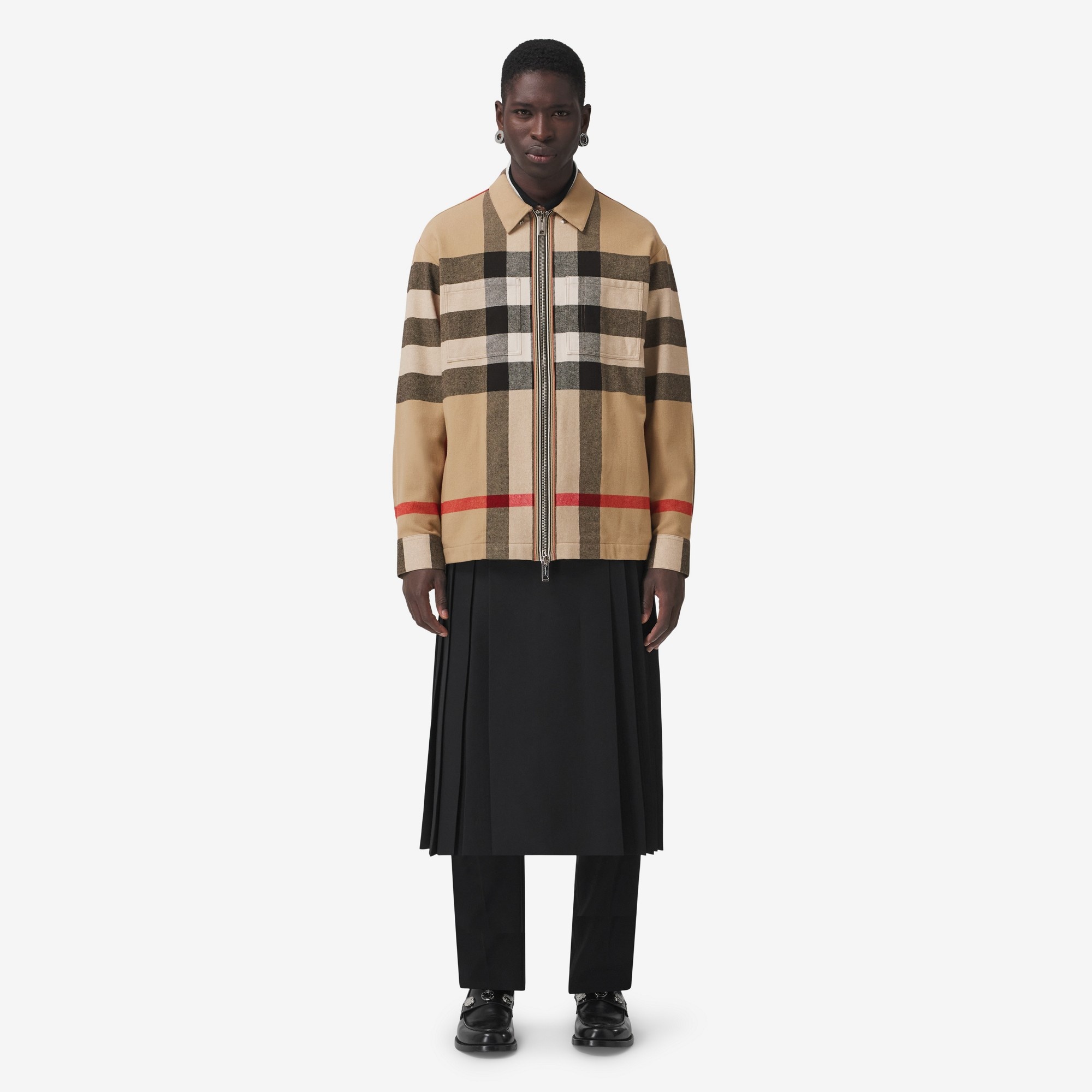 Check Wool Cotton Zip-front Shirt - 2