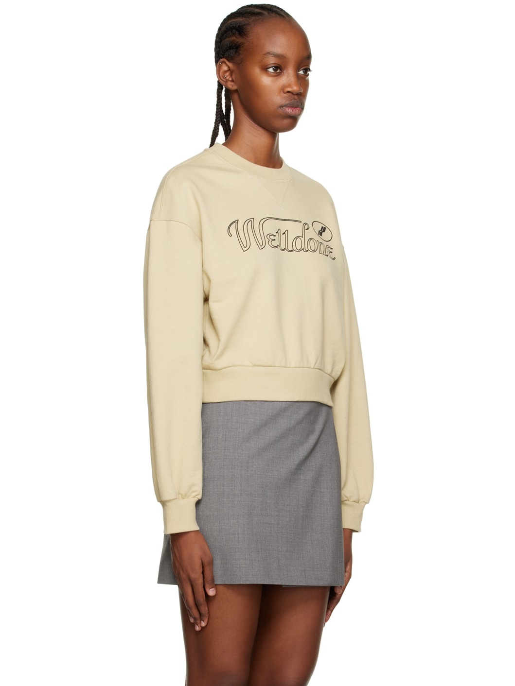 Beige Cursive Crop Sweatshirt - 2