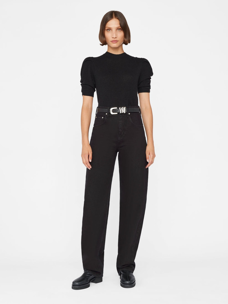 FRAME Ruched Sleeve Cashmere Sweater in Noir outlook