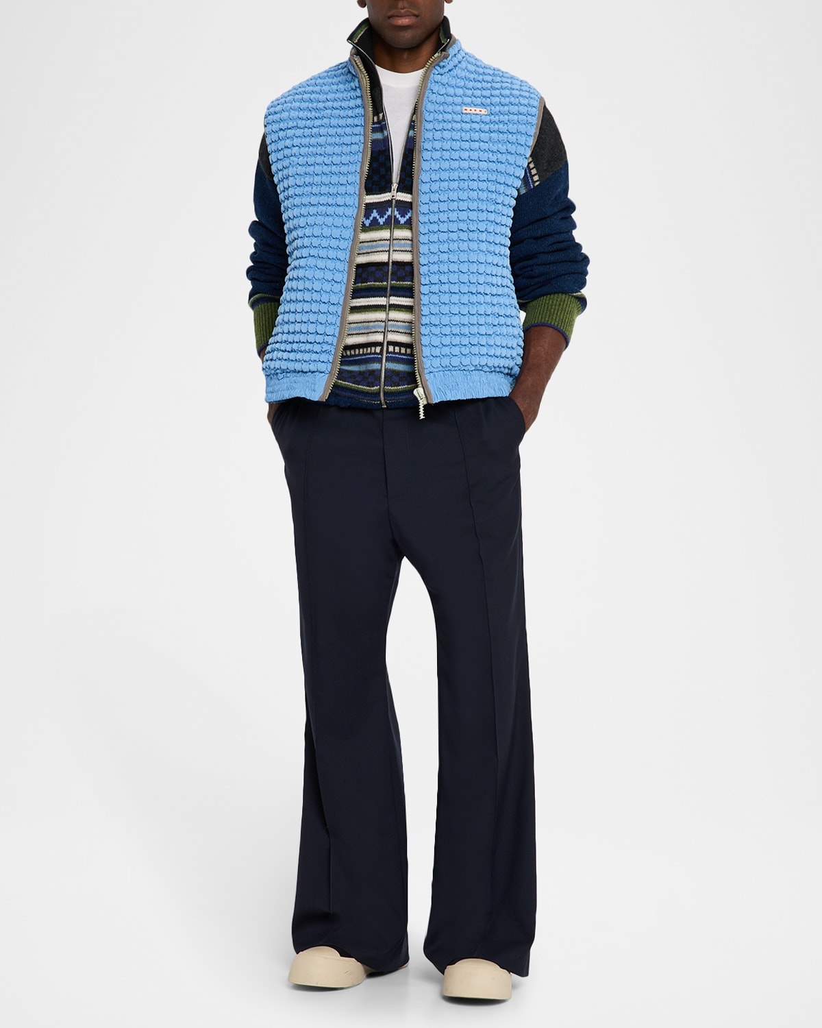 Men's Wool High-Waist Drawstring Flare Pants - 2