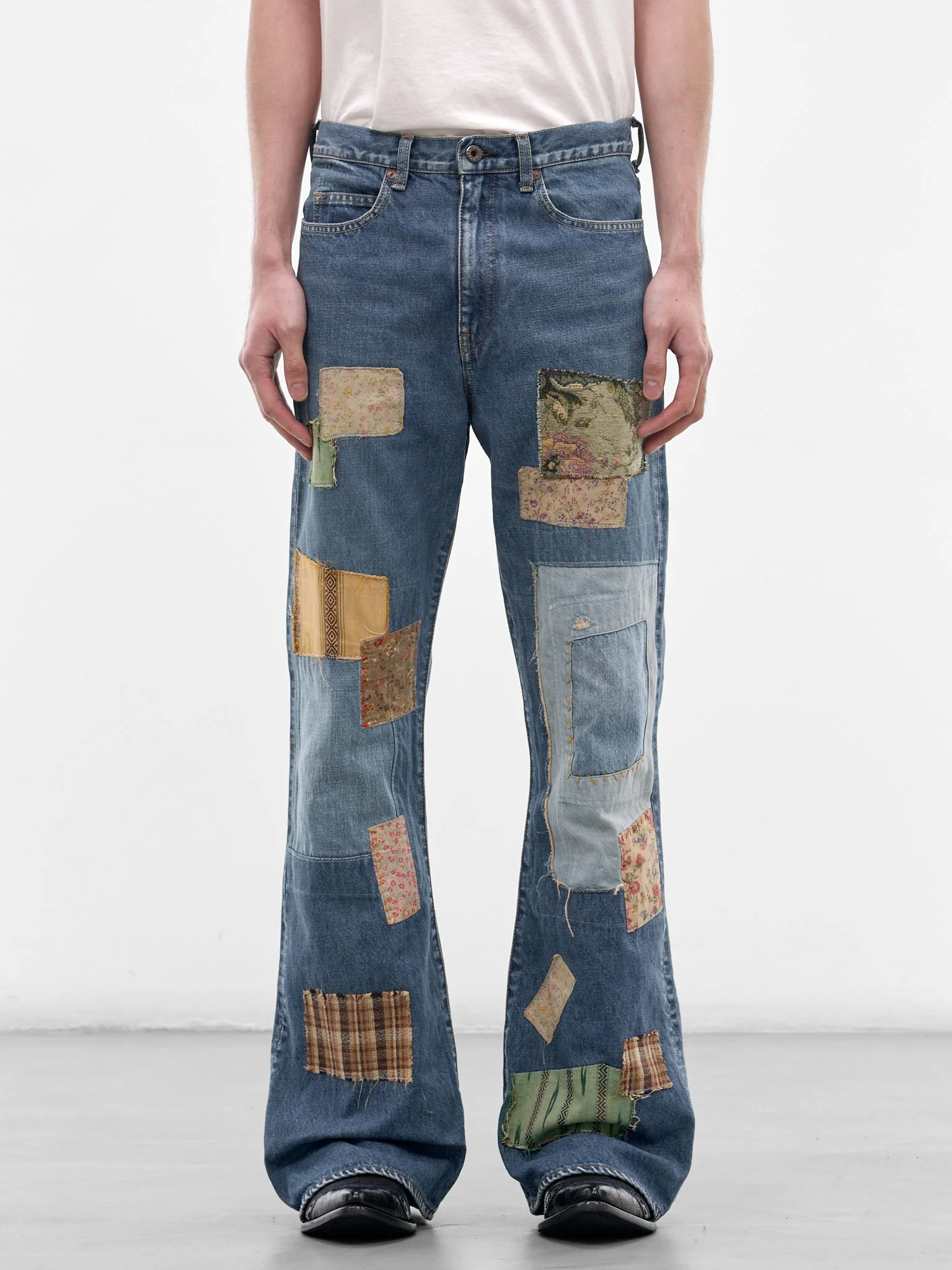 Denim Okabellbo Patchwork Flared Jeans - 1