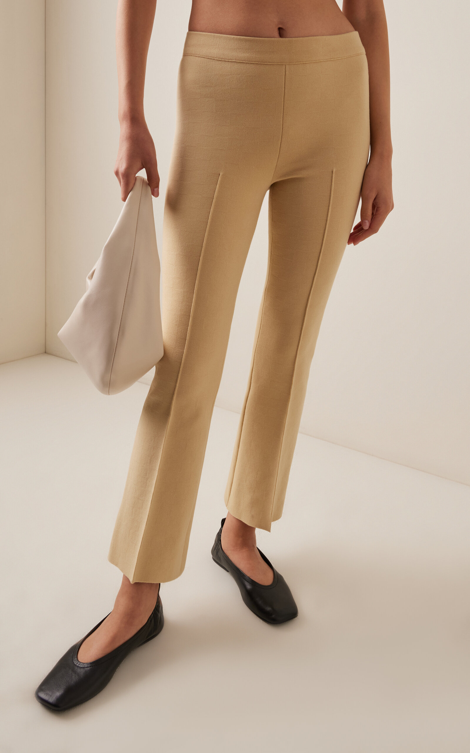 Kick Stretch-Cotton Knit Cropped Flared Pants neutral - 3