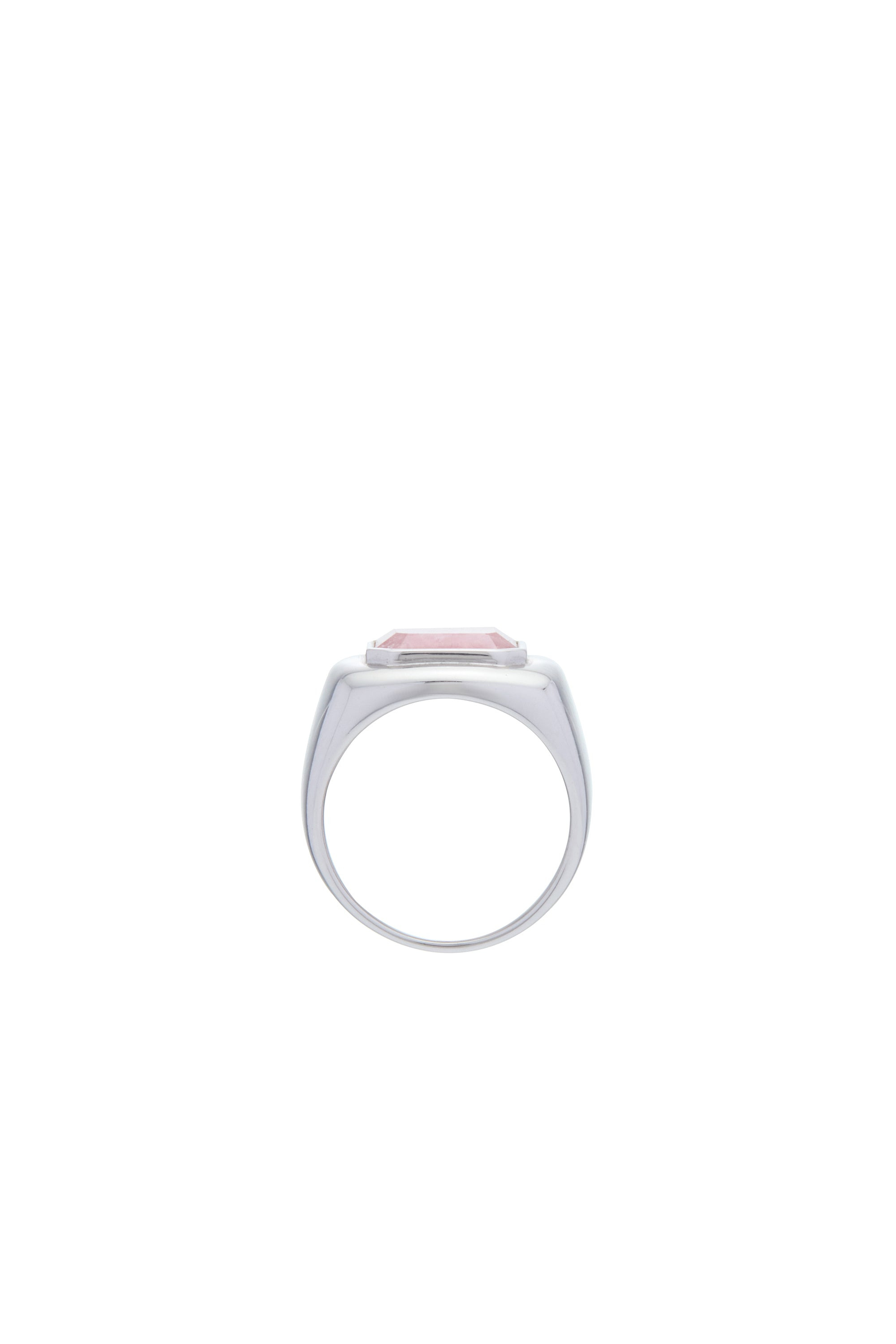Large Ring in 18k White Gold & Pink Marble Stone - 4