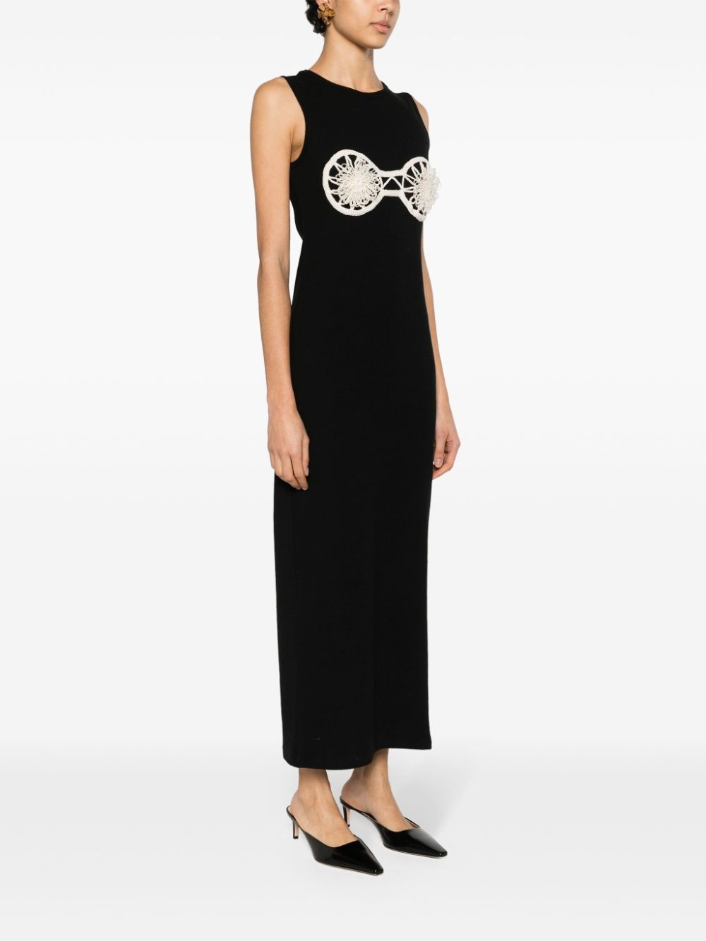 crochet-detailed cotton maxi dress - 3