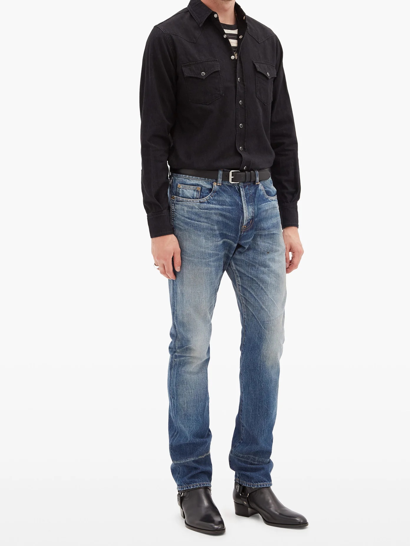 Panelled flap-pocket denim shirt - 2