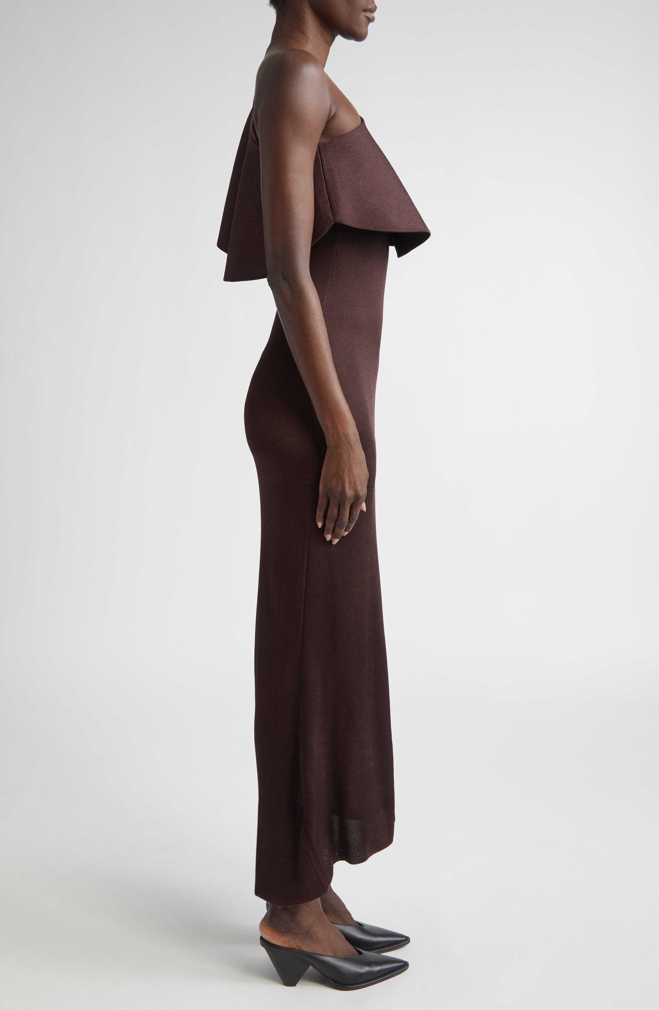 Altuzarra Vivi Knit Dress with Satin Ruffle in Charred Oak at Nordstrom - 3