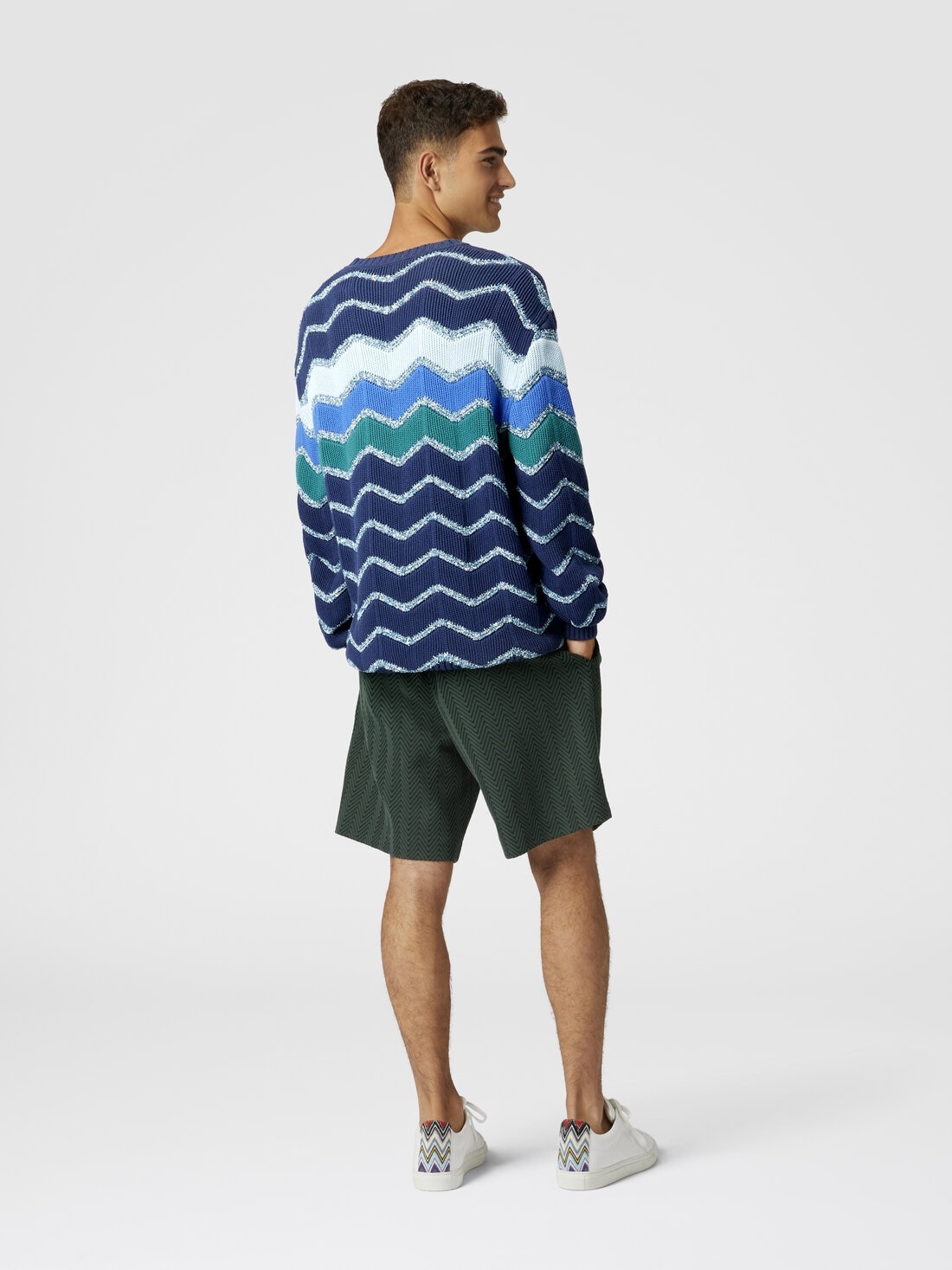 Crew-neck pullover with macro zigzag and mélange details - 3