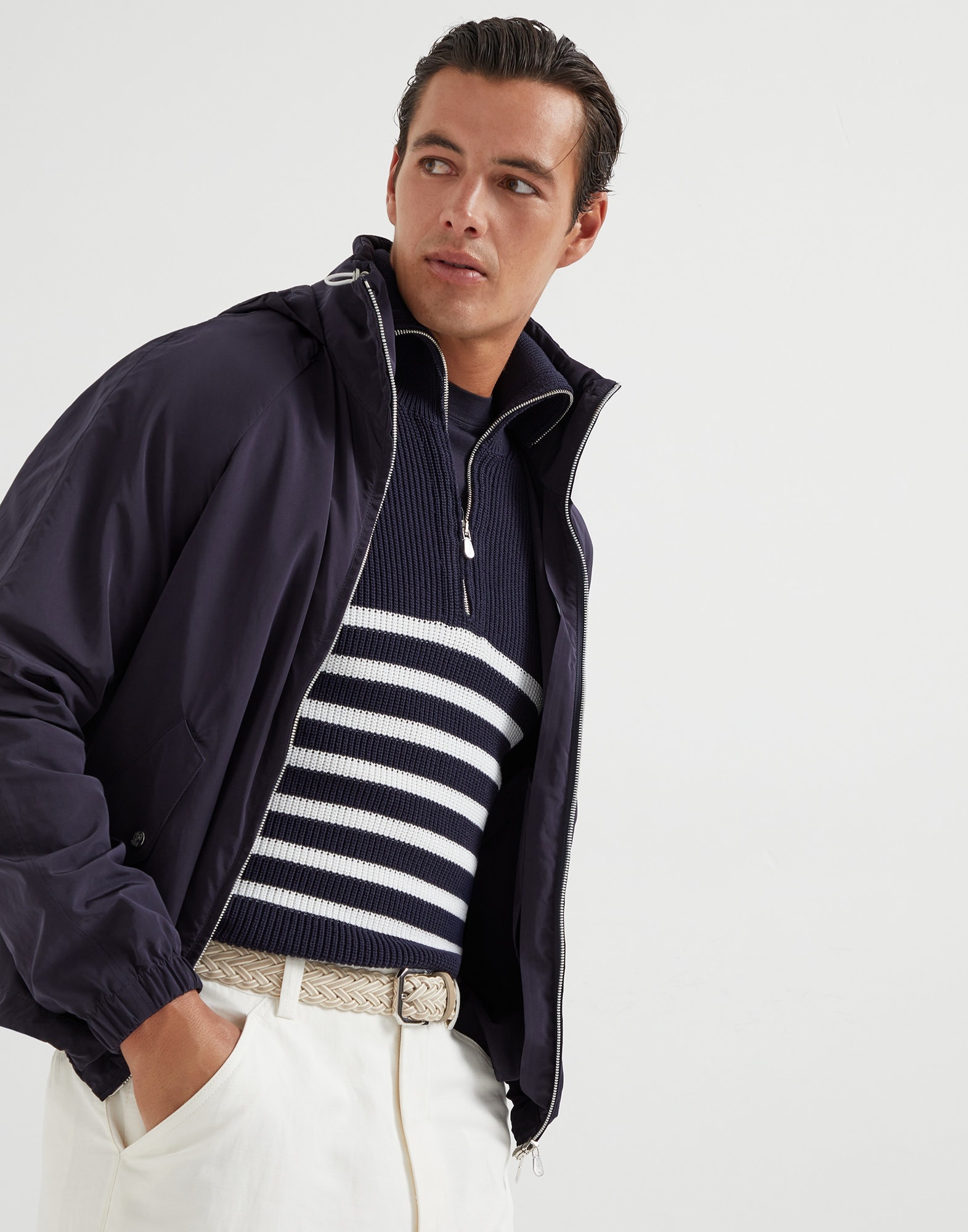 Water-resistant microfiber unlined outerwear jacket with packable hood and heat-bonded seams - 4