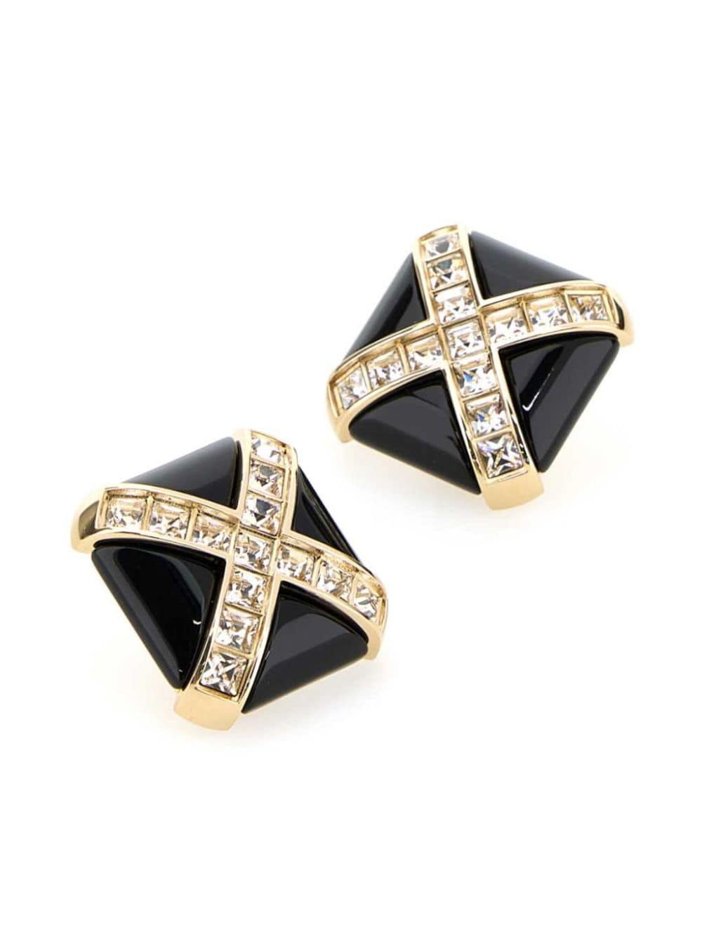 crystal-embellished clip-on stud earrings - 2