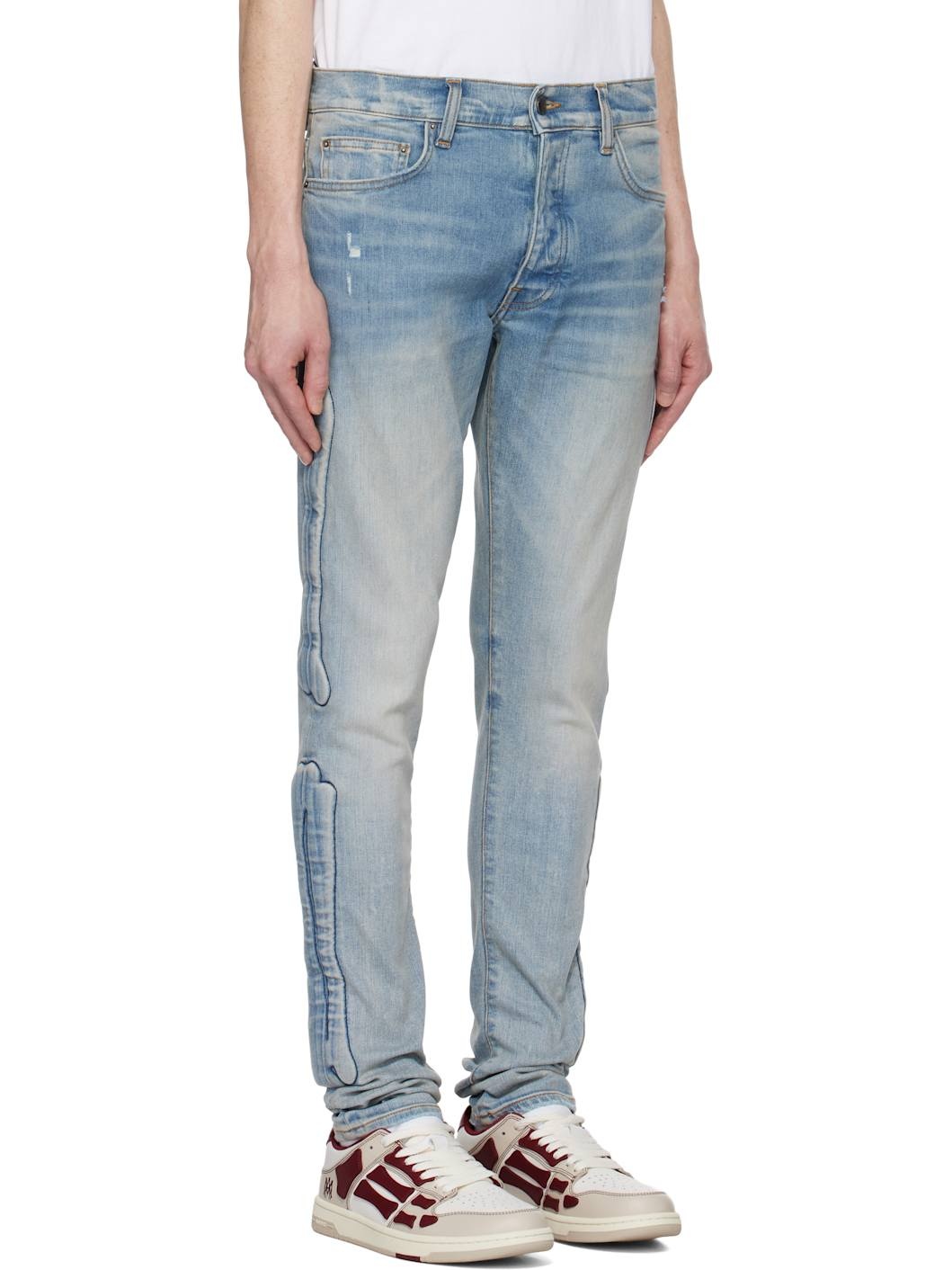 Blue 3D Bones Skinny Jeans - 2