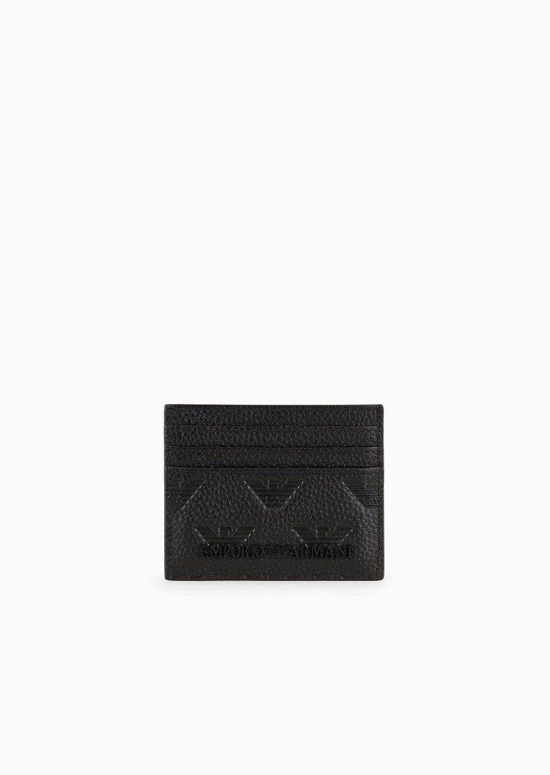 Leather card holder with all-over embossed eagle 1