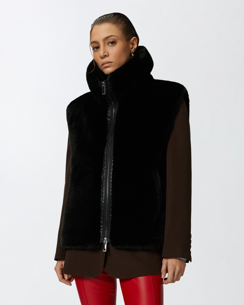 PINKO SLEEVELESS FAUX FUR JACKET WITH HIGH COLLAR. outlook