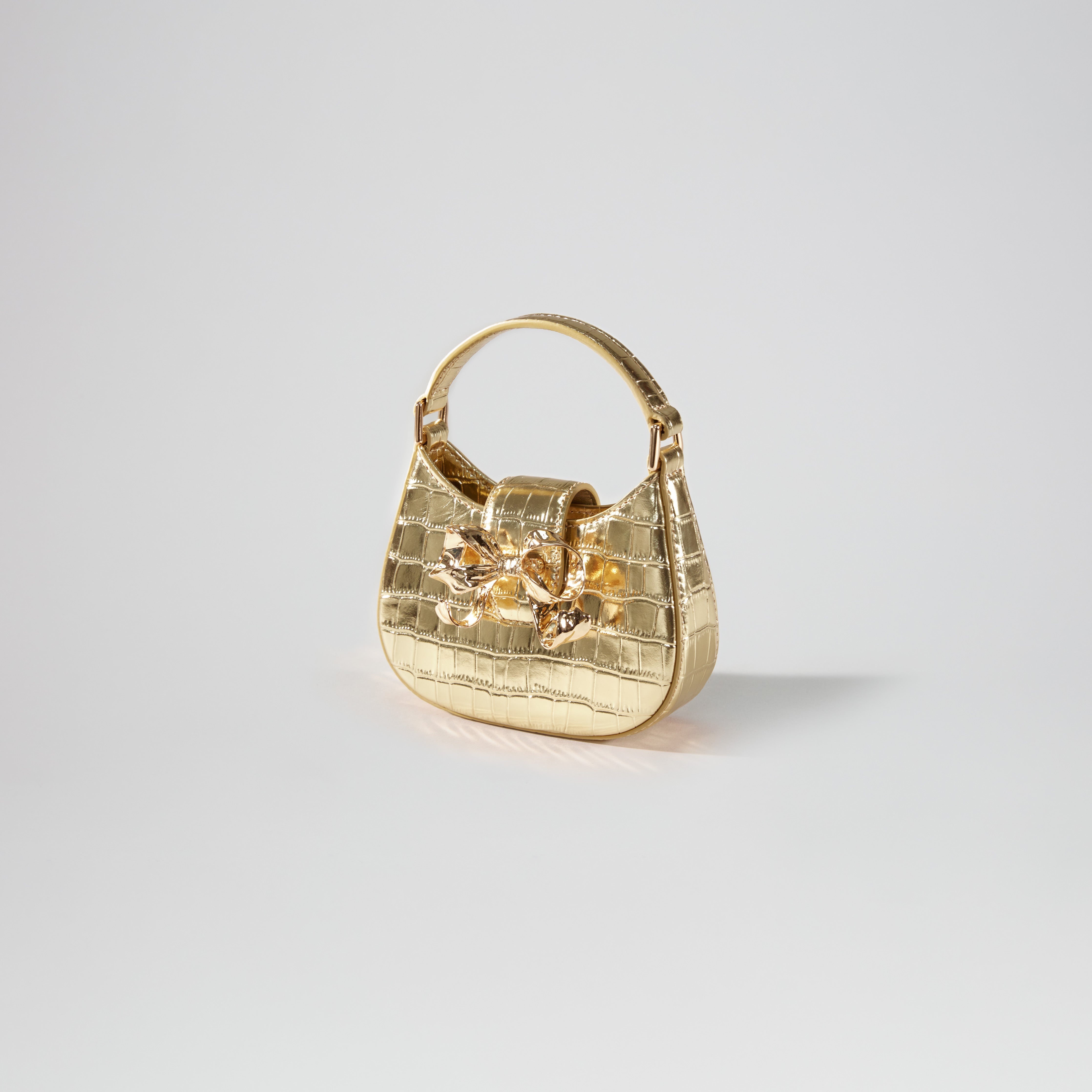 Gold Croc Crescent Bow Micro Bag - 2