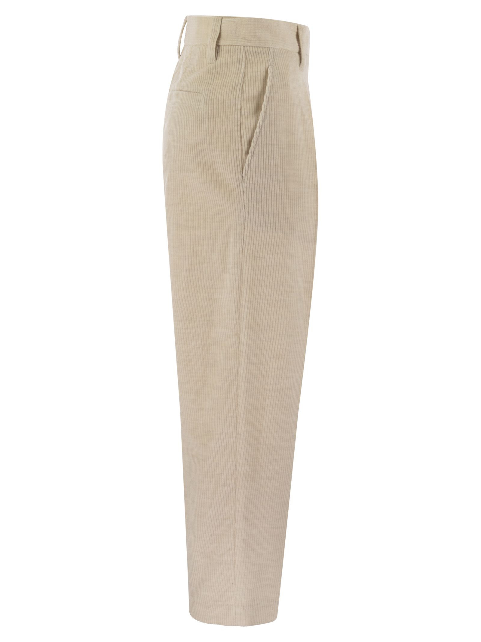 Brunello Cucinelli Women Striped Canvas Trousers In Viscose And Comfort Cotton With Necklace - 3