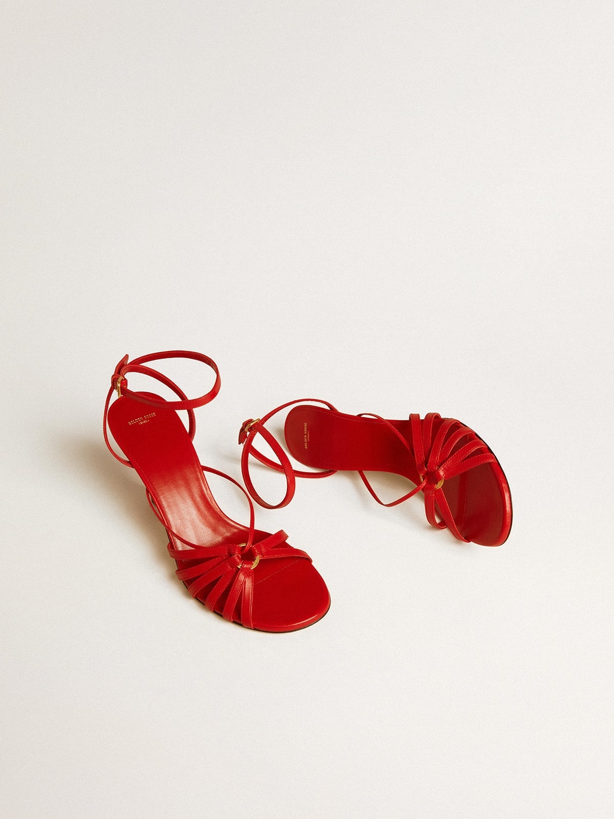 Nico high heel sandals in red nappa leather with gold chain - 2