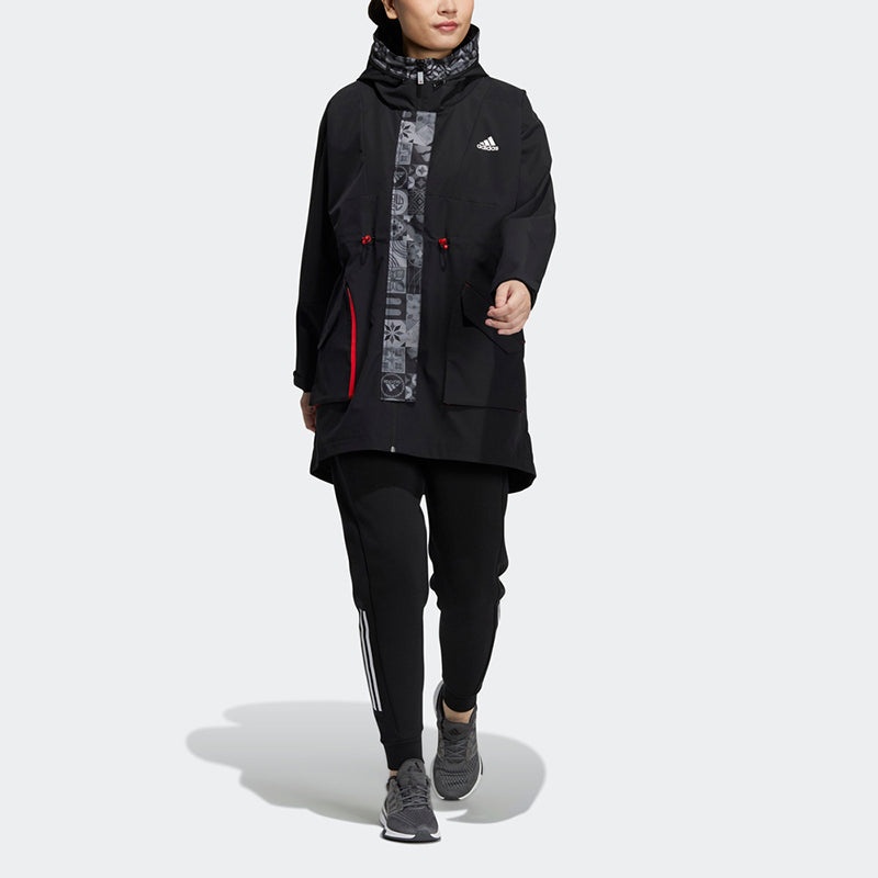 (WMNS) adidas Cny Long Jkt Limited Fleece Lined Stay Warm Mid-Length Woven Hooded Jacket Black HC279 - 3