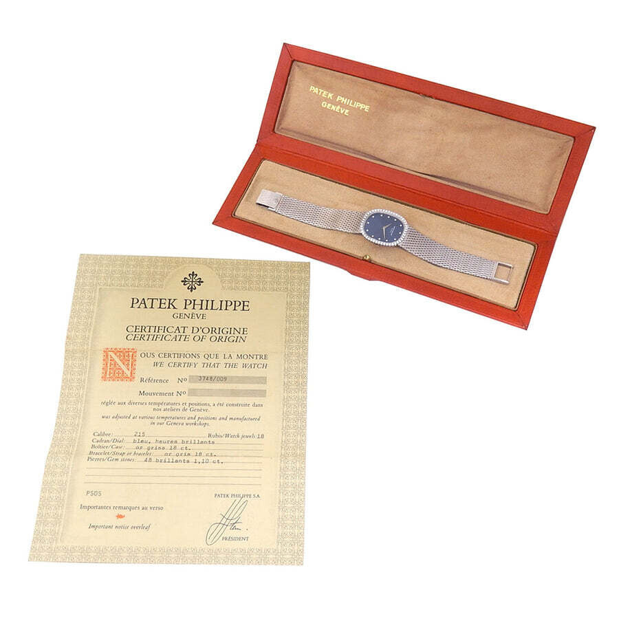 Pre-owned Patek Philippe Golden Ellipse Hand Wind Diamond Blue Dial Men's Watch 3748/009 - 7