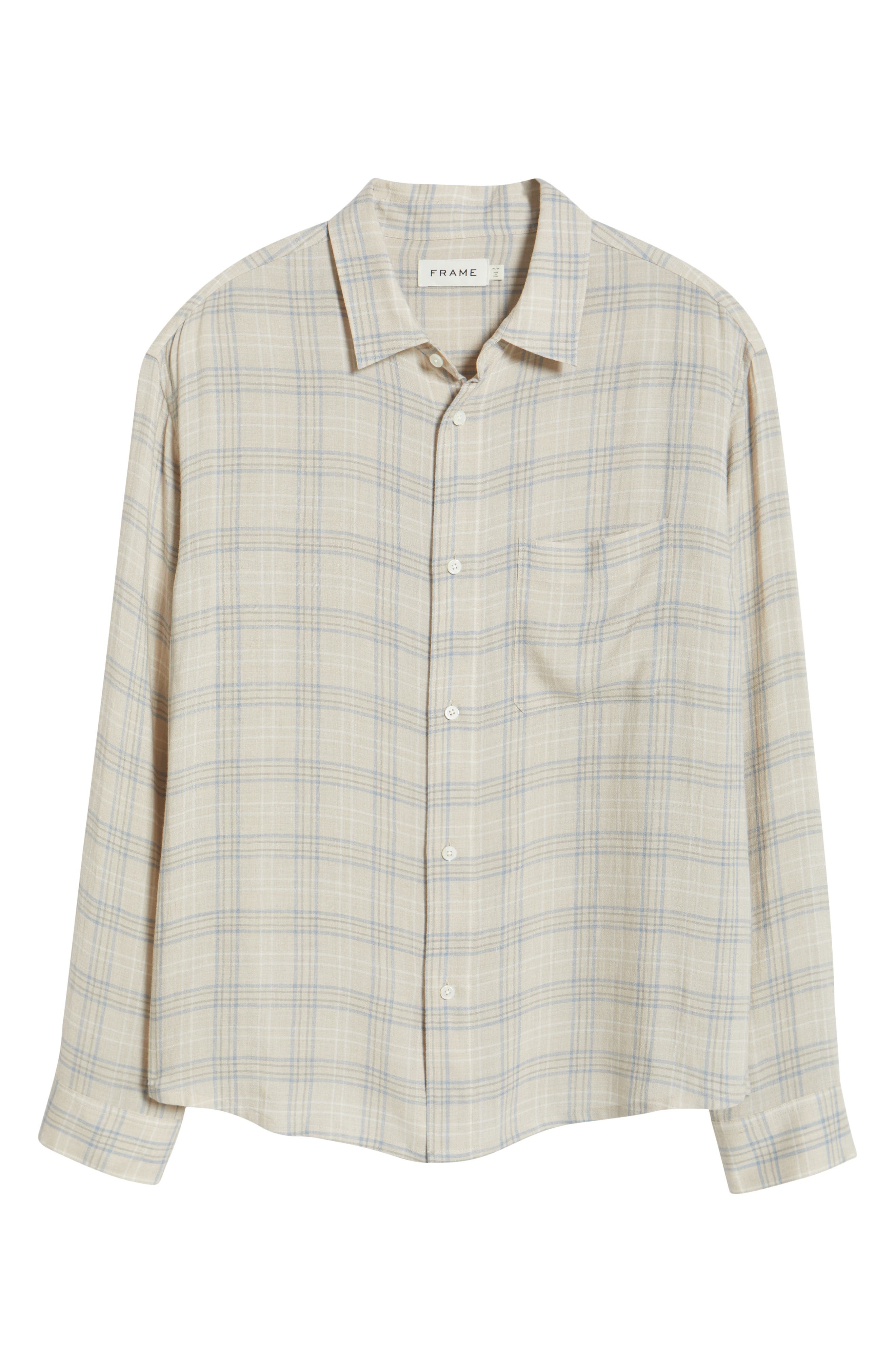 FRAME Plaid Cotton & Wool Button-Up Shirt in Cream Plaid at Nordstrom - 6