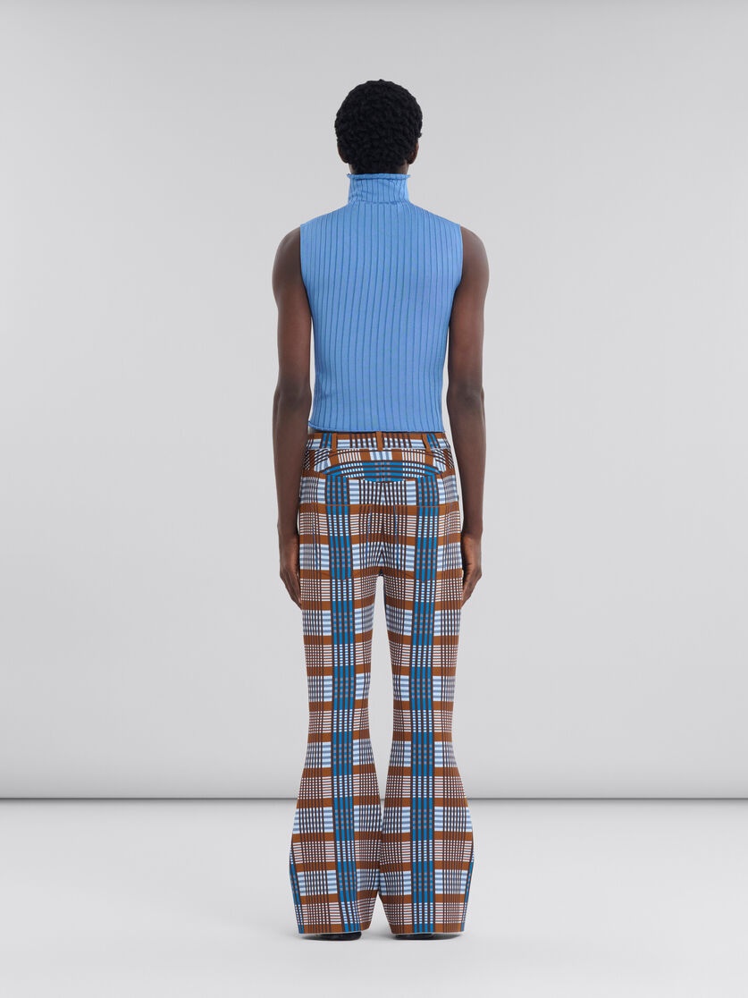 BLUE AND BROWN CHECKED TECHNO KNIT TROUSERS - 3