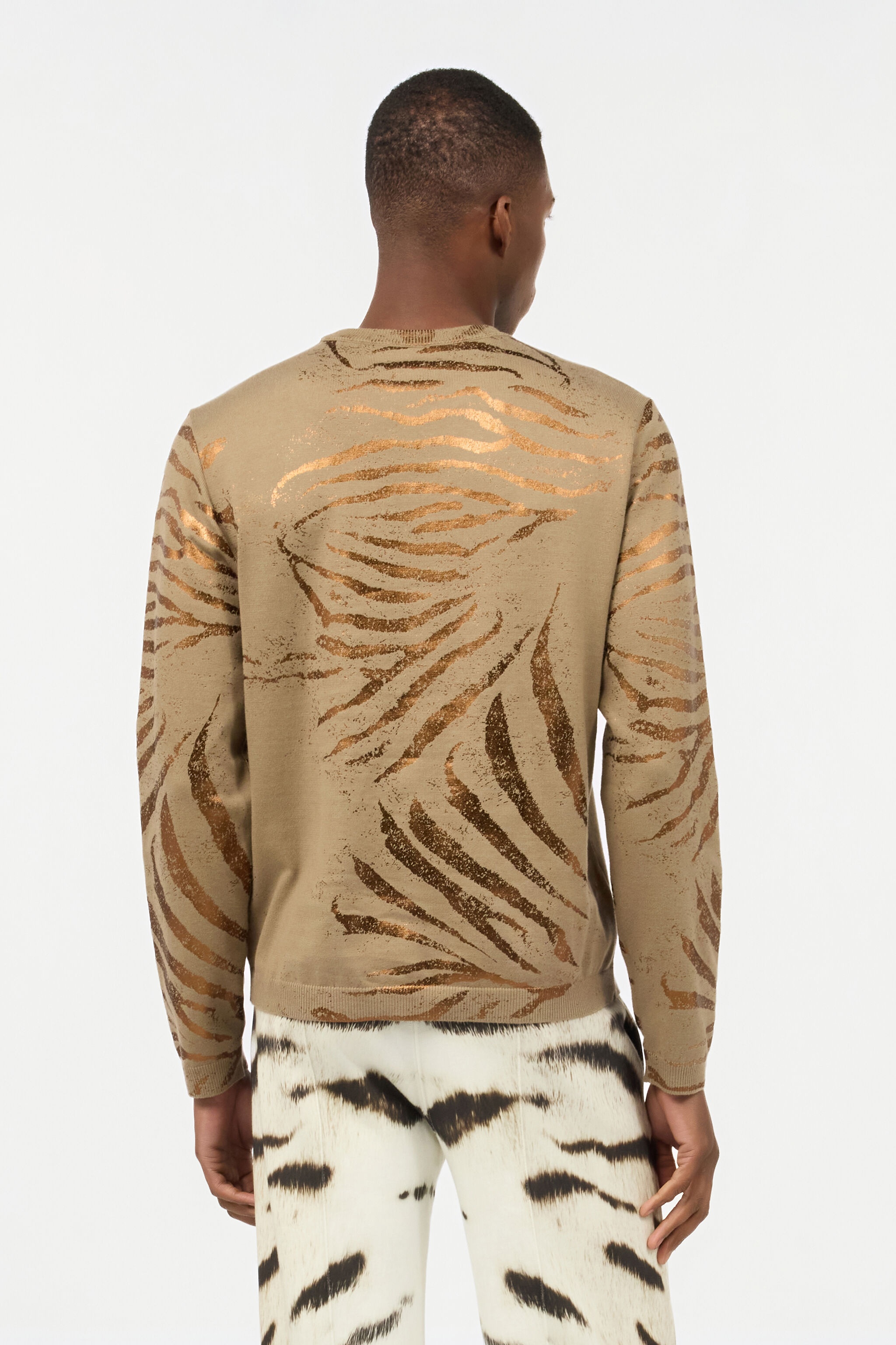 Sweater With Golden Tiger Skin Pattern - 4