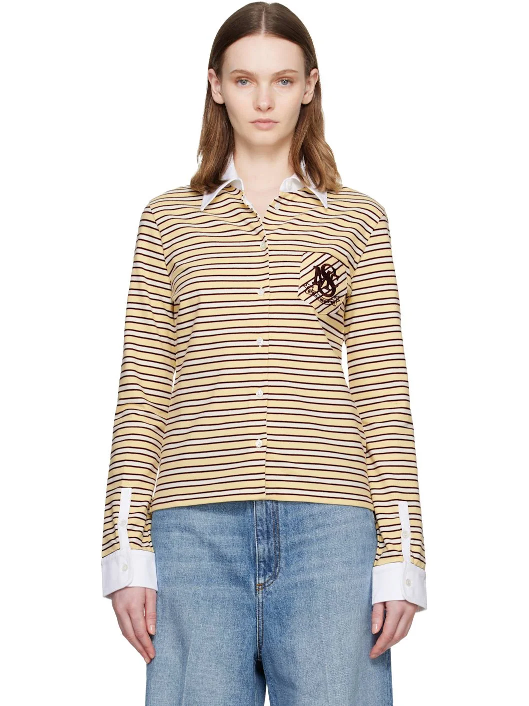 Yellow Fancy Stripe Crest Polo Shirt - 1