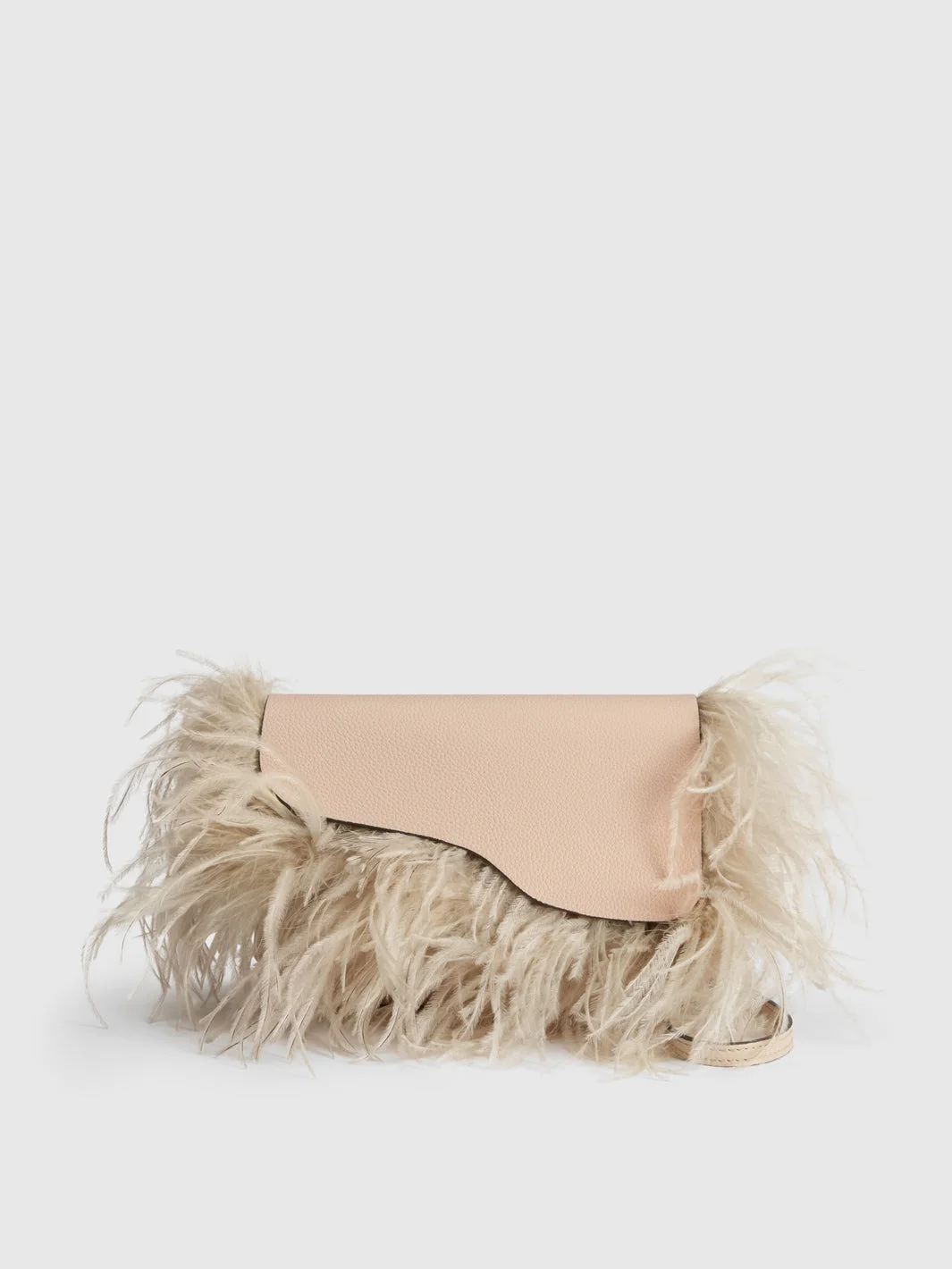 Scarlino Cipria Grained Leather/Feathers Pouch Bag - 1