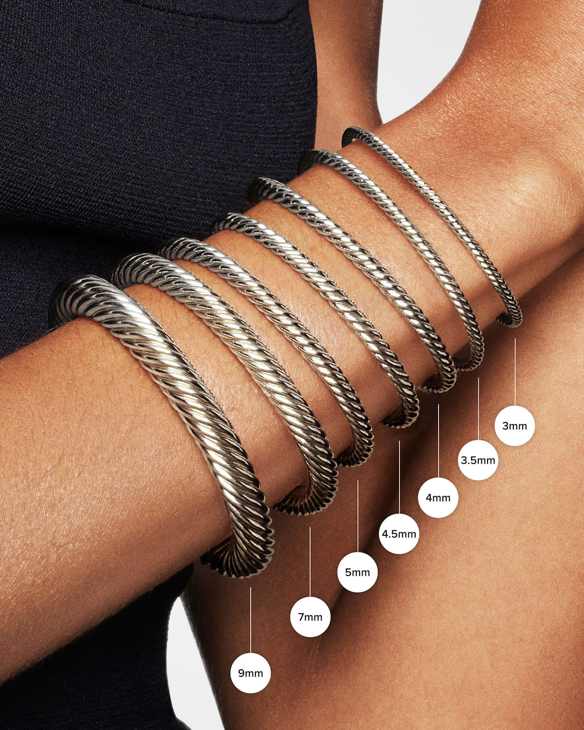 Modern Cable Flex Bracelet with Gemstones and Diamonds in Silver, 4mm - 3