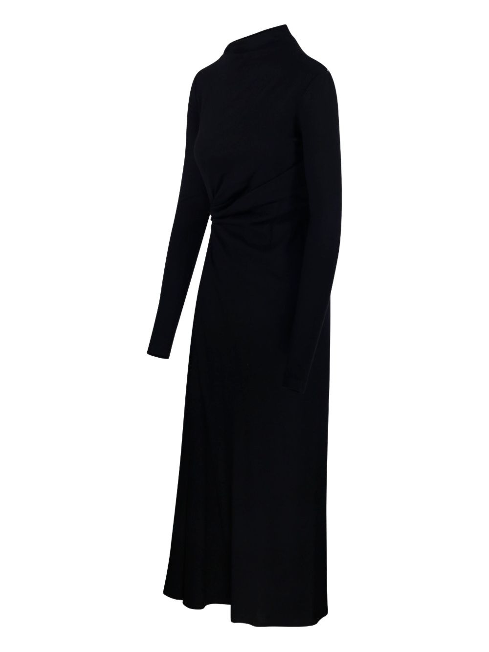 asymmetric-neck gathered day dress - 3