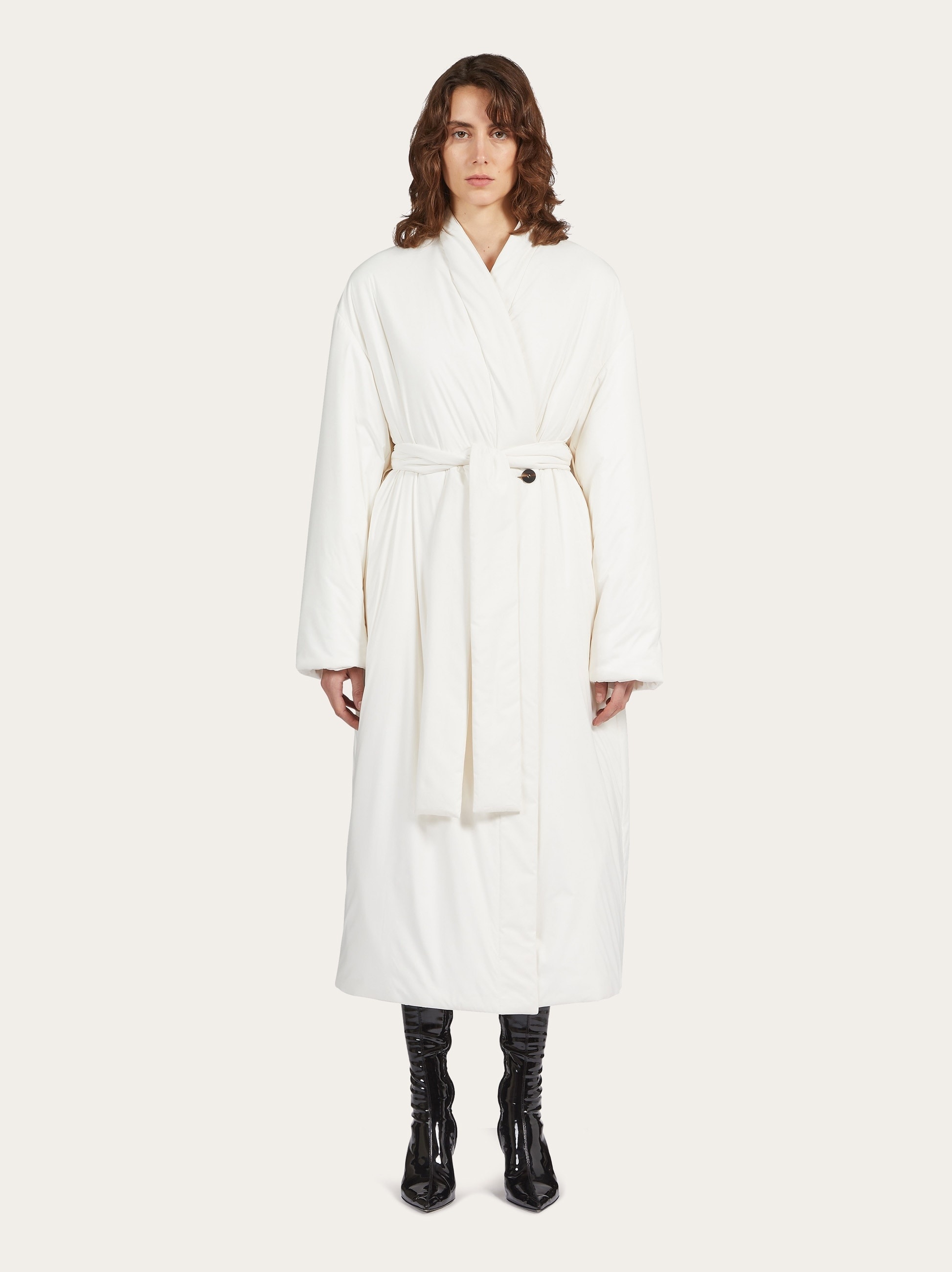 Padded wrap coat with fabric belt - 5