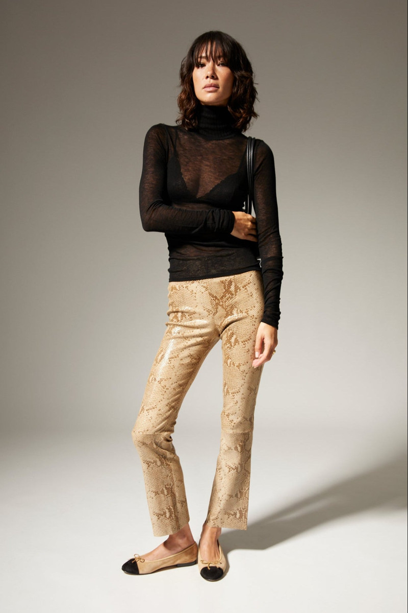 SPRWMN BEIGE PYTHON LEATHER ANKLE FLARE outlook