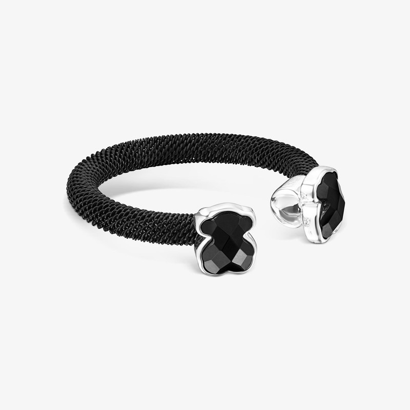 TOUS Black IP Steel Mesh Color open Ring with Onyx outlook