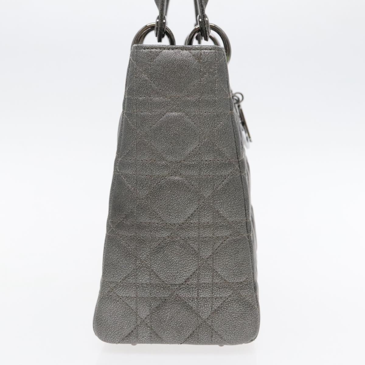 DIOR Lady DIOR Canage Hand Bag Lamb Skin Silver Tone - 4